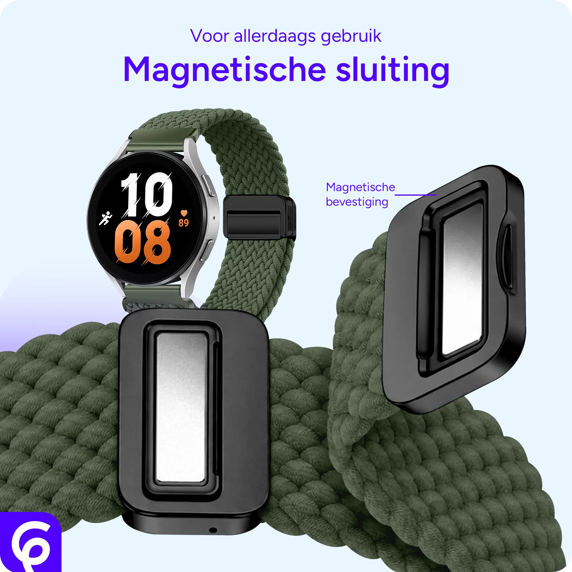 SBG Universeel Smartwatch Bandje - Gevlochten Nylon - 20MM - Groen afbeelding 2