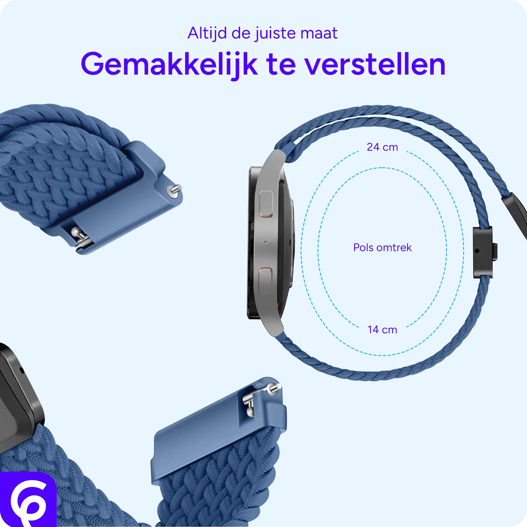 SBG Universeel Smartwatch Bandje - Gevlochten Nylon - 20MM - Blauw afbeelding 3