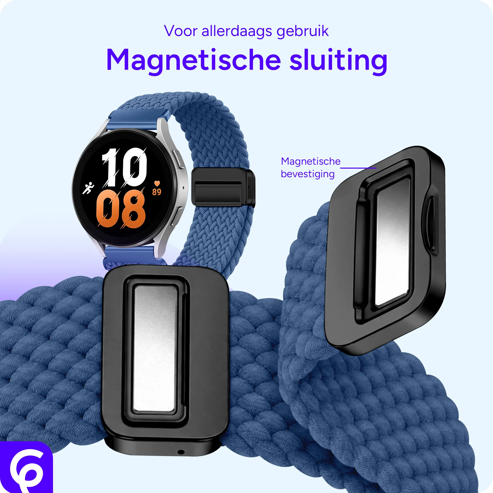 SBG Universeel Smartwatch Bandje - Gevlochten Nylon - 20MM - Blauw afbeelding 2