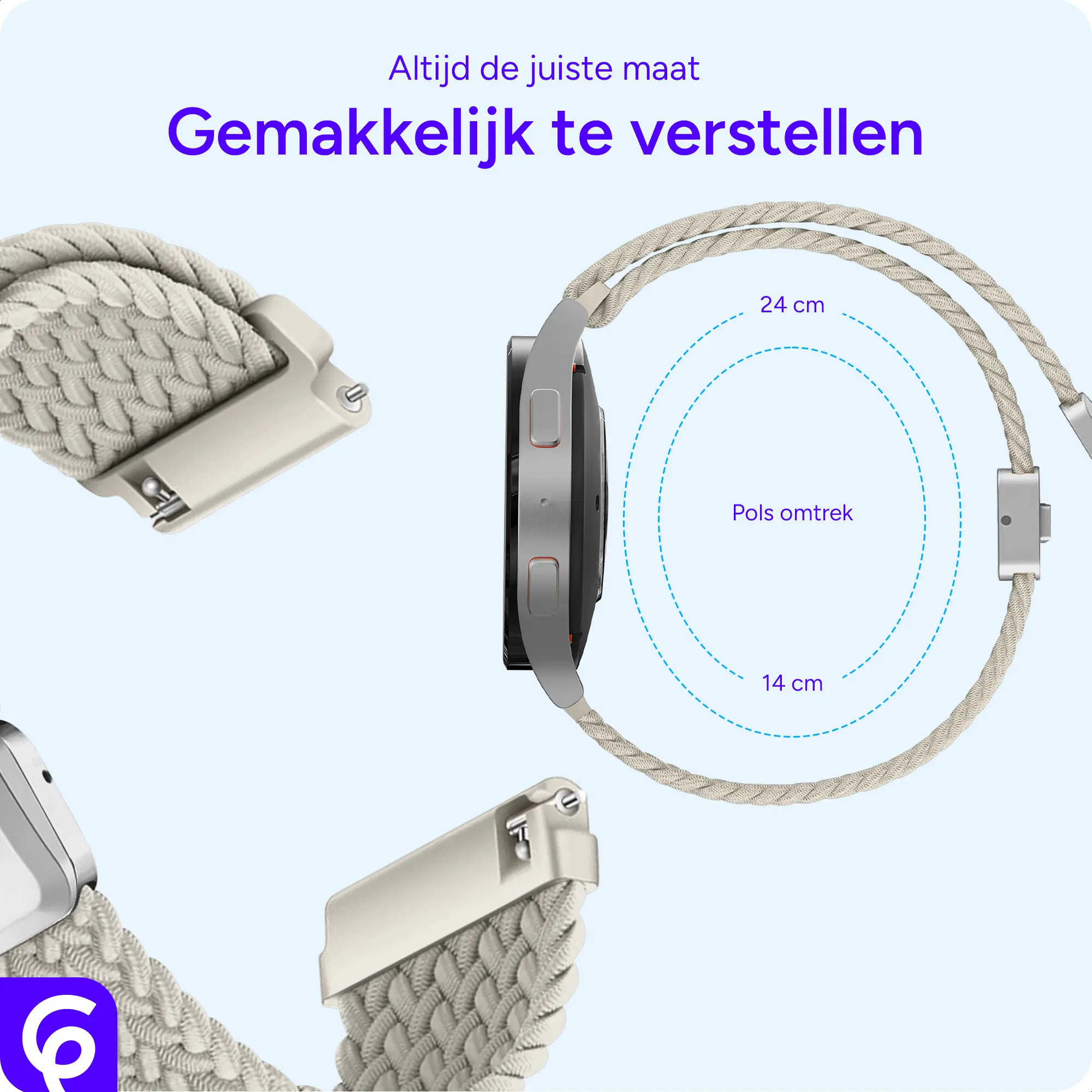 SBG Universeel Smartwatch Bandje - Gevlochten Nylon - 20MM - Sterrenlicht afbeelding 3