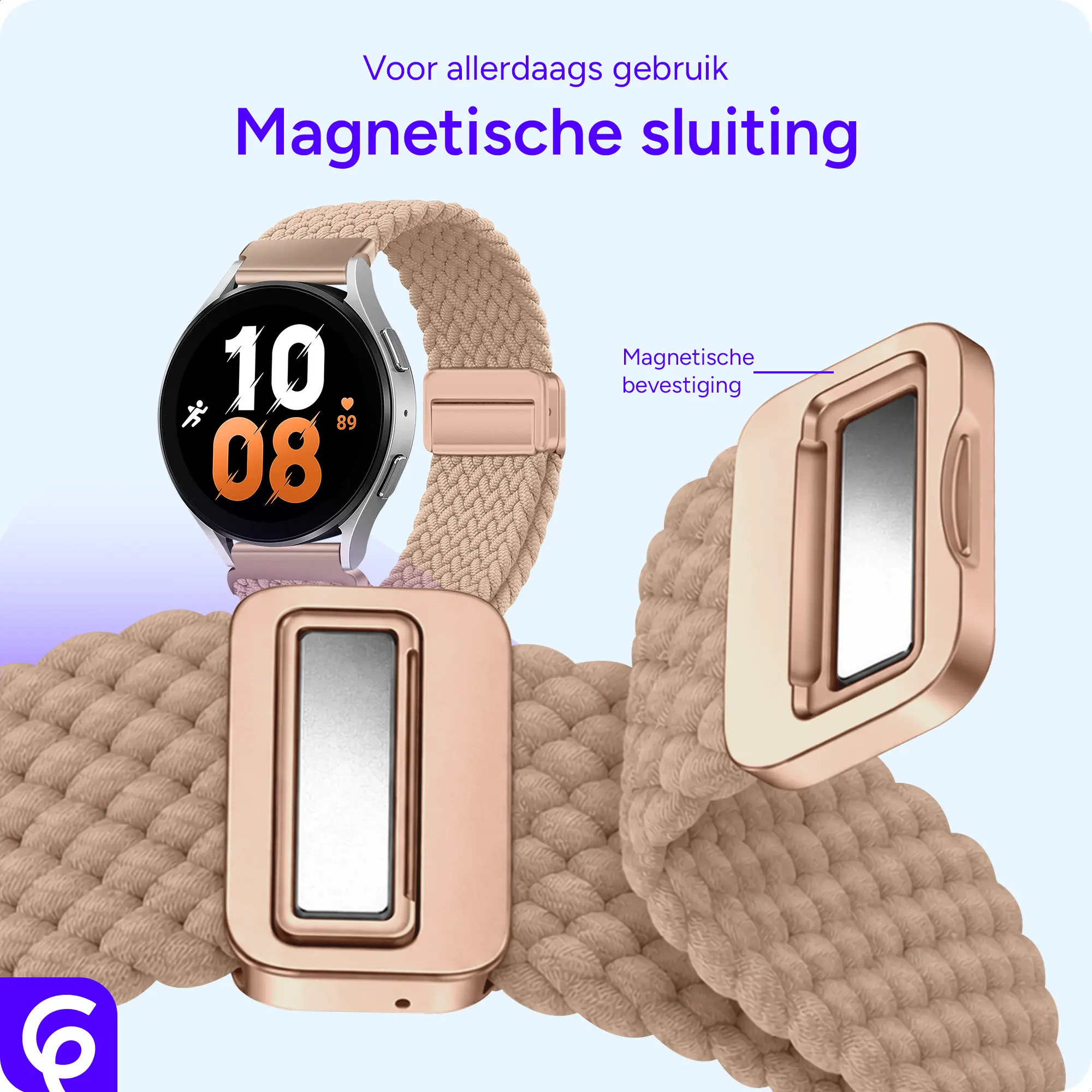 SBG Universeel Smartwatch Bandje - Gevlochten Nylon - 20MM - Khaki afbeelding 2