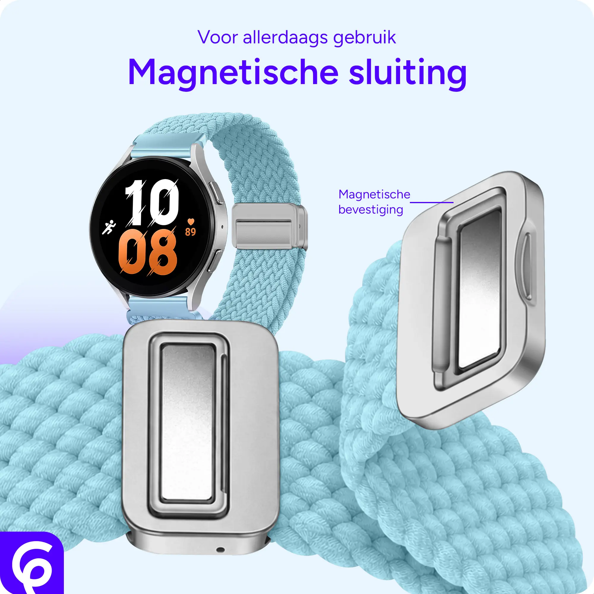 SBG Universeel Smartwatch Bandje - Gevlochten Nylon - 20MM - Mint afbeelding 2