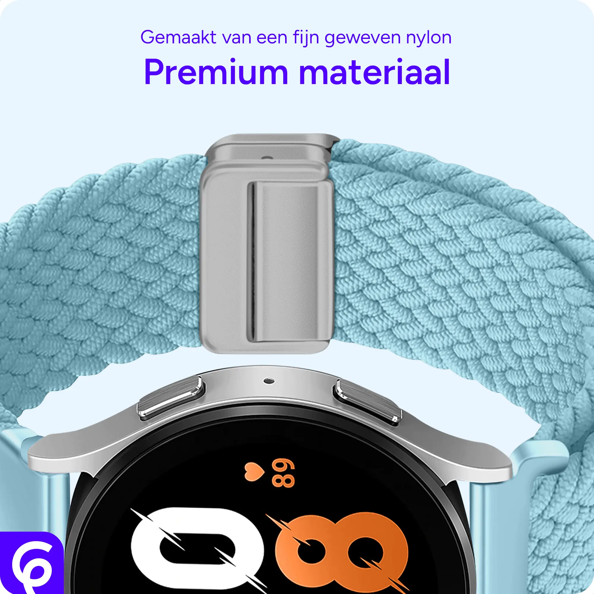 SBG Universeel Smartwatch Bandje - Gevlochten Nylon - 20MM - Mint afbeelding 5