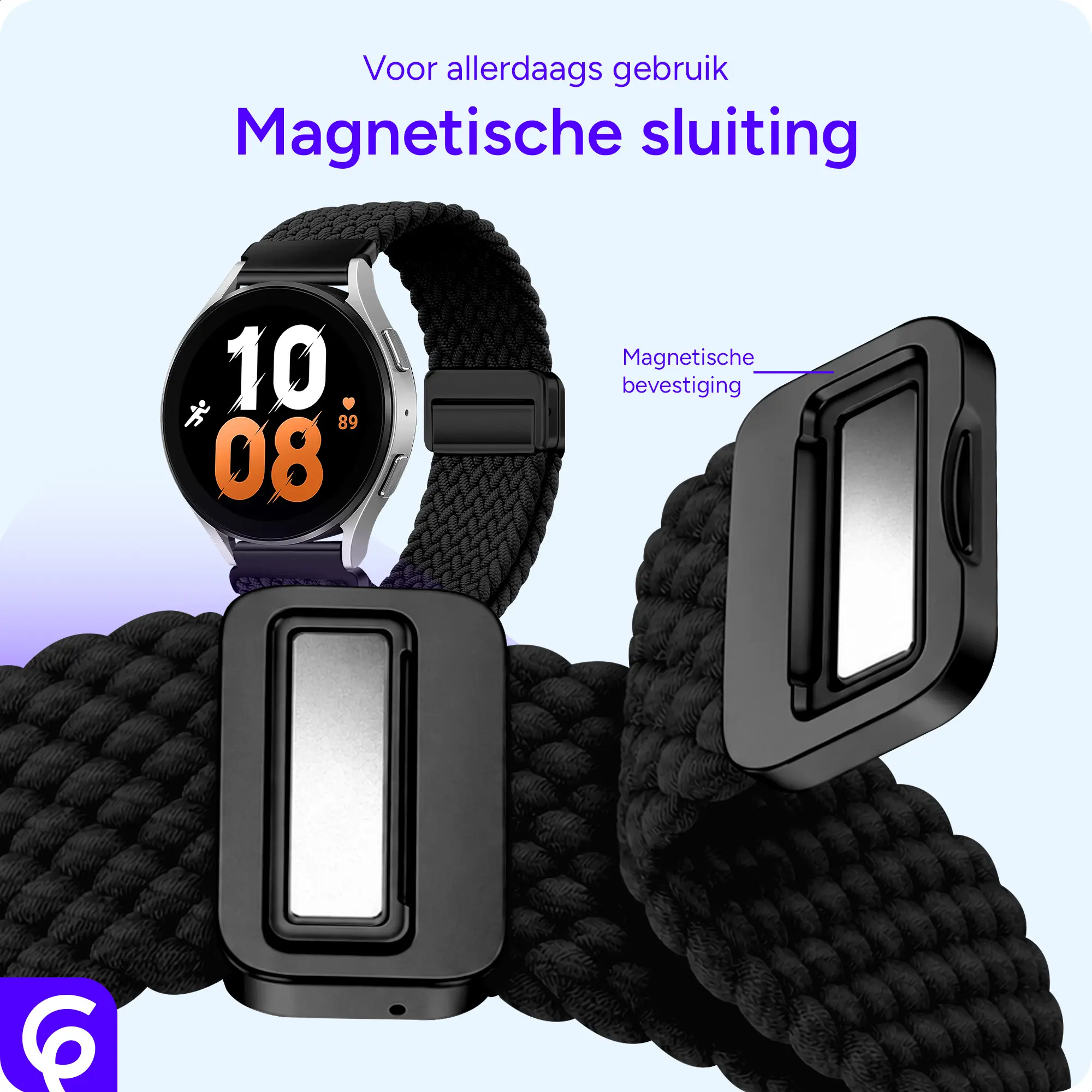 SBG Universeel Smartwatch Bandje - Gevlochten Nylon - 22MM - Zwart afbeelding 2