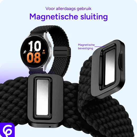 SBG Universeel Smartwatch Bandje - Gevlochten Nylon - 22MM - Zwart afbeelding 2