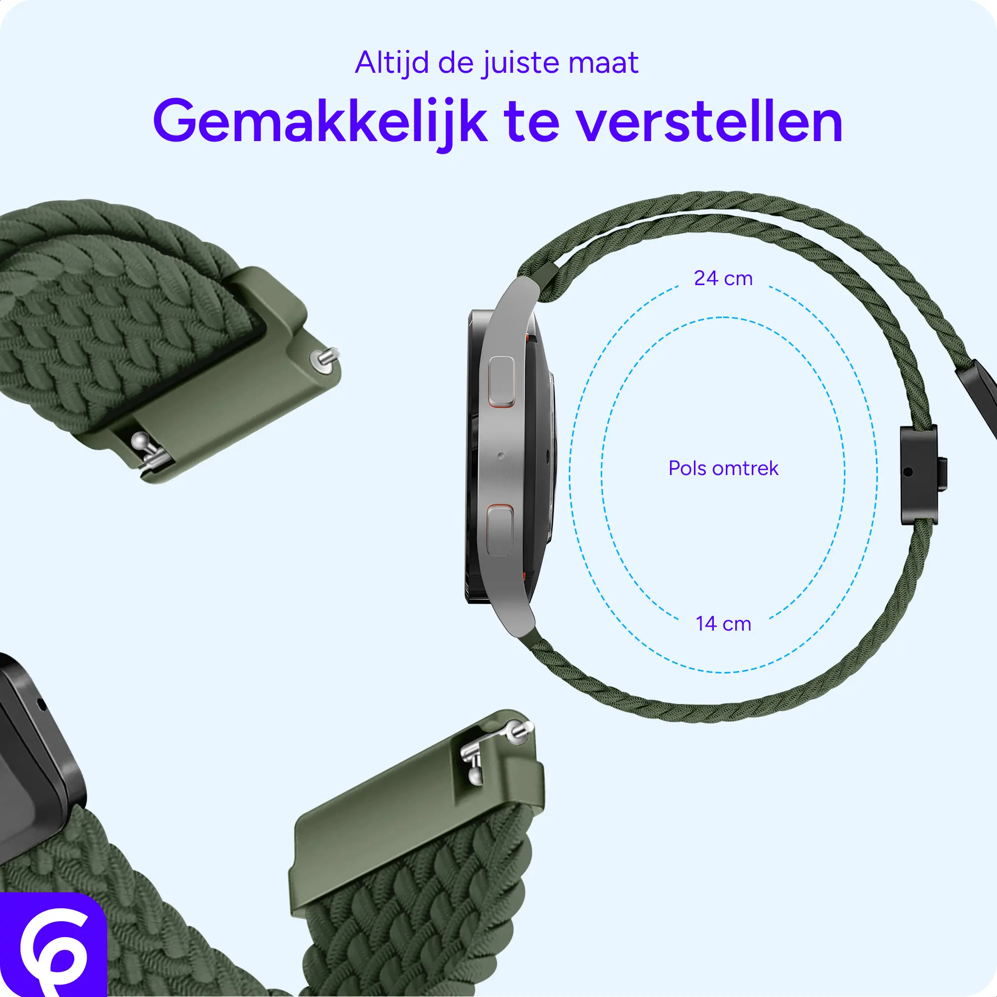 SBG Universeel Smartwatch Bandje - Gevlochten Nylon - 22MM - Groen afbeelding 3