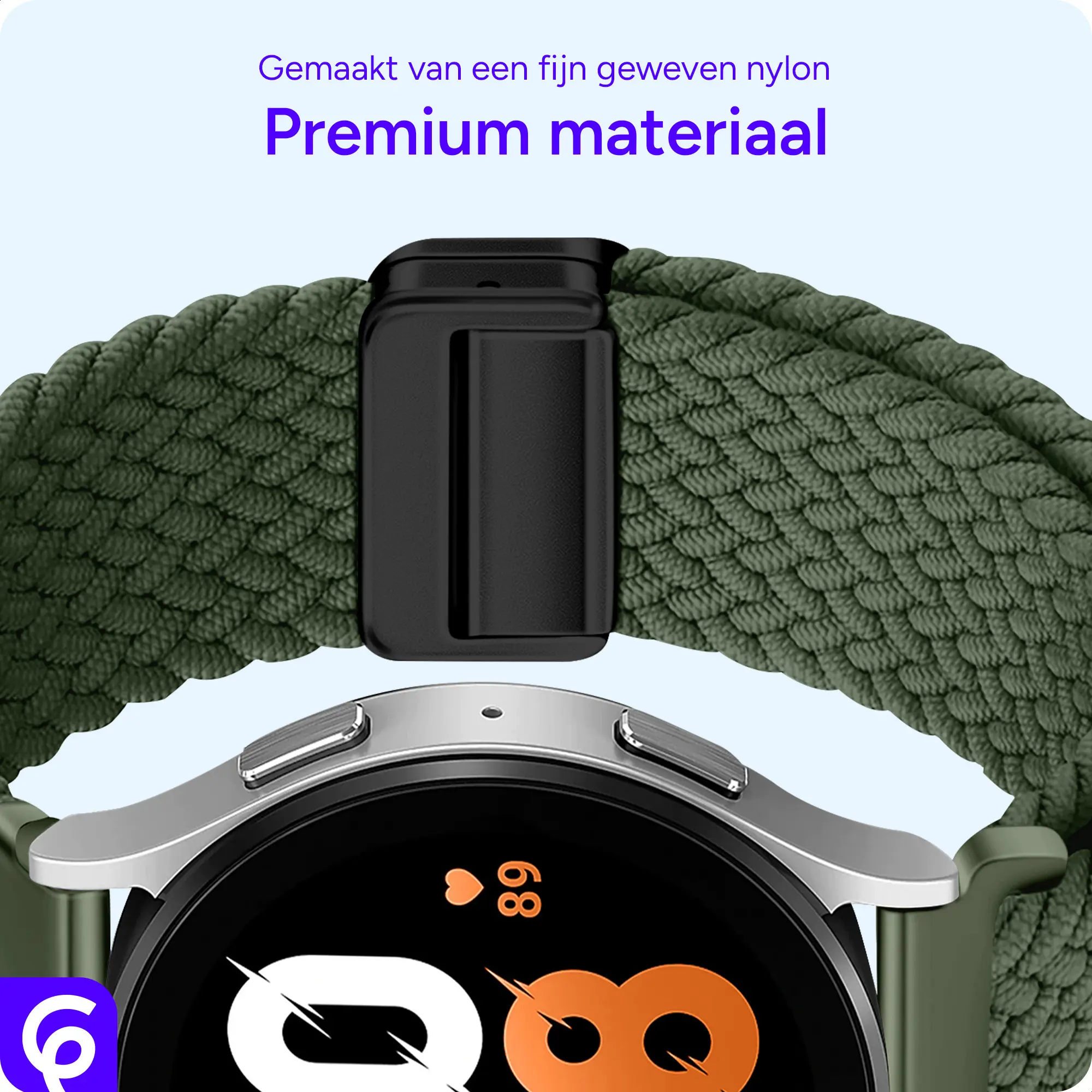 SBG Universeel Smartwatch Bandje - Gevlochten Nylon - 22MM - Groen afbeelding 5