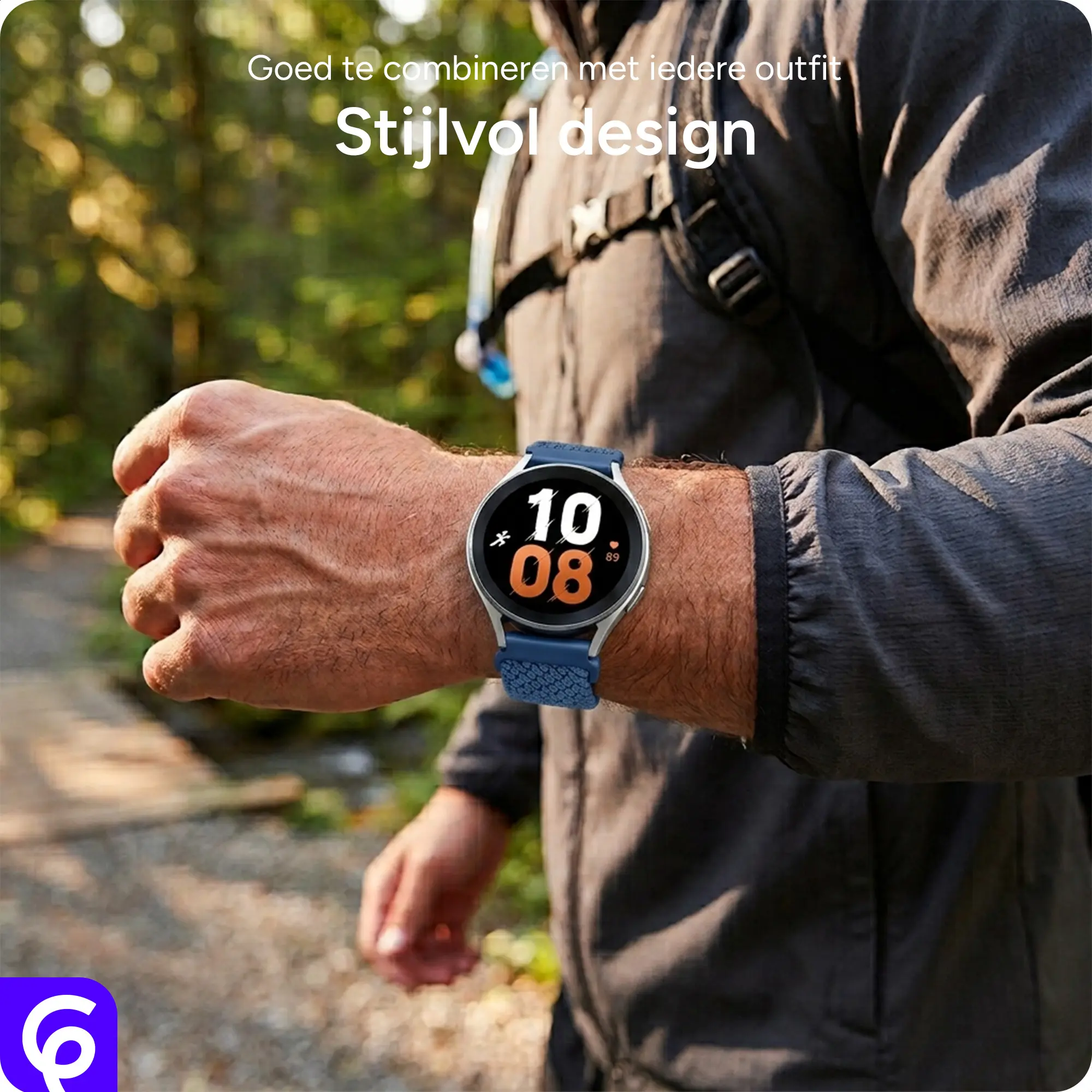 SBG Universeel Smartwatch Bandje - Gevlochten Nylon - 22MM - Blauw afbeelding 4