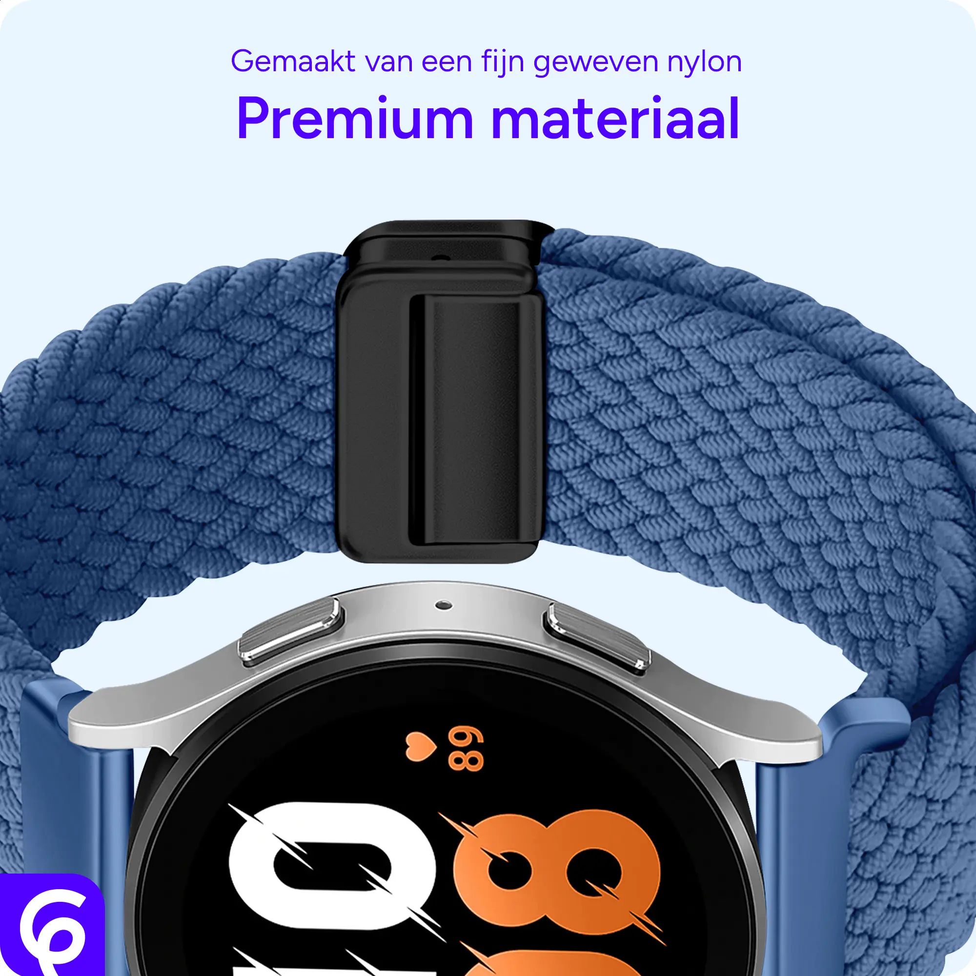 SBG Universeel Smartwatch Bandje - Gevlochten Nylon - 22MM - Blauw afbeelding 5