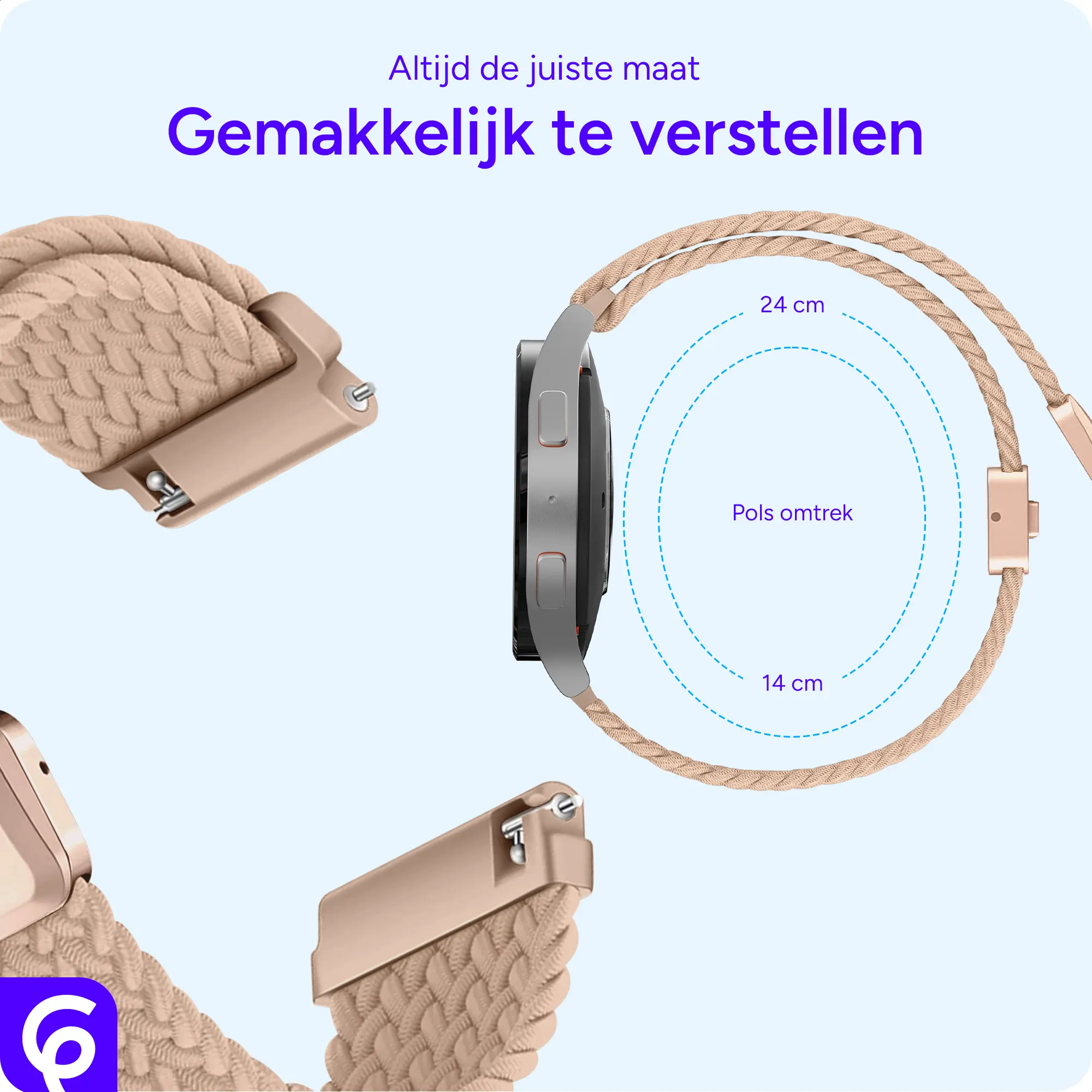 SBG Universeel Smartwatch Bandje - Gevlochten Nylon - 22MM - Khaki afbeelding 3