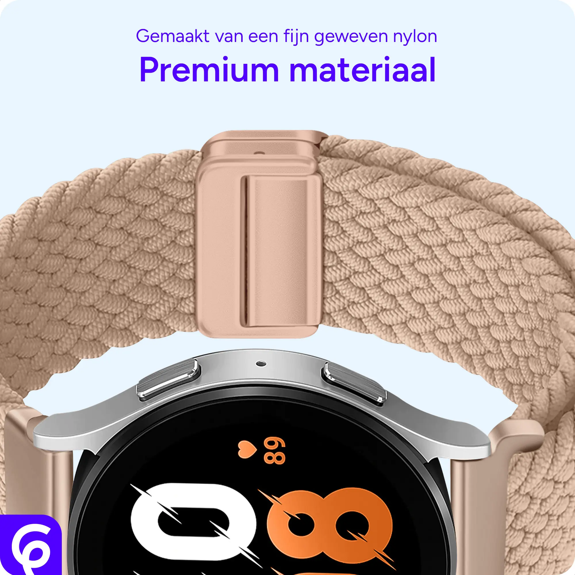 SBG Universeel Smartwatch Bandje - Gevlochten Nylon - 22MM - Khaki afbeelding 5