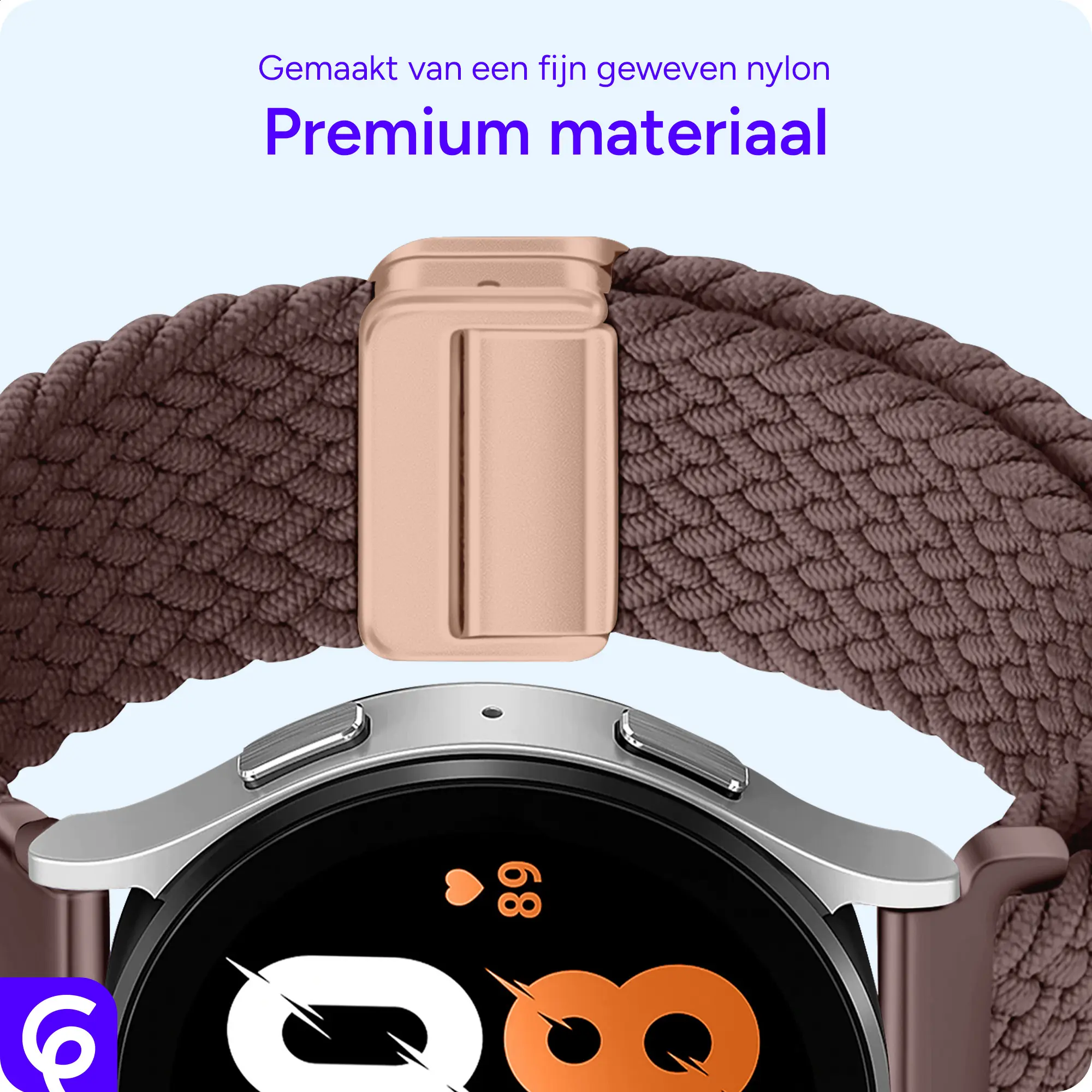 SBG Universeel Smartwatch Bandje - Gevlochten Nylon - 22MM - Smokey Purple afbeelding 5