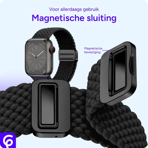 SBG Gevlochten Nylon - Apple Watch Bandje - 49/46/45/44/42MM - Zwart afbeelding 2