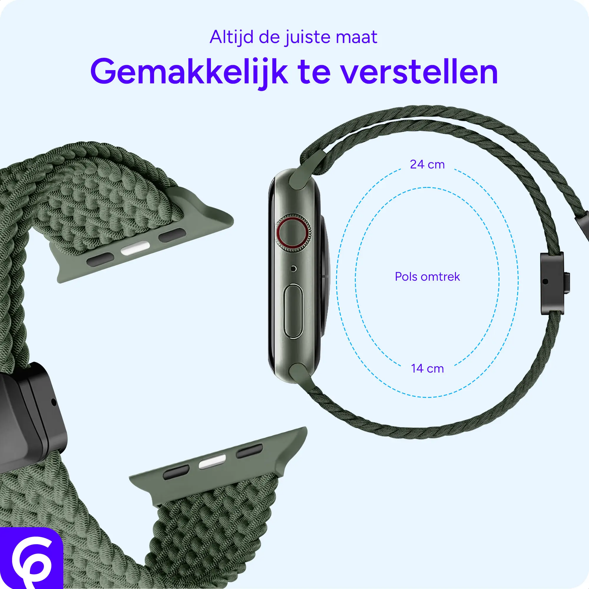 SBG Gevlochten Nylon - Apple Watch Bandje - 49/46/45/44/42MM - Donkergroen afbeelding 3