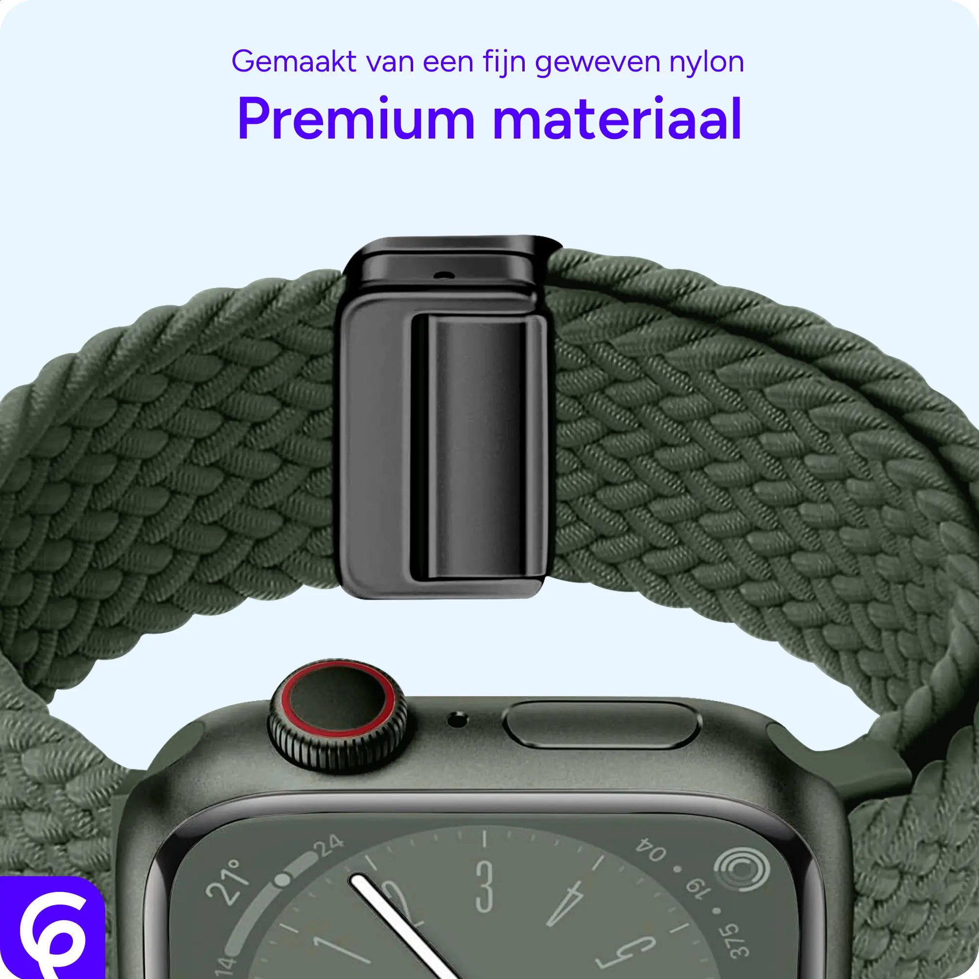 SBG Gevlochten Nylon - Apple Watch Bandje - 49/46/45/44/42MM - Donkergroen afbeelding 6