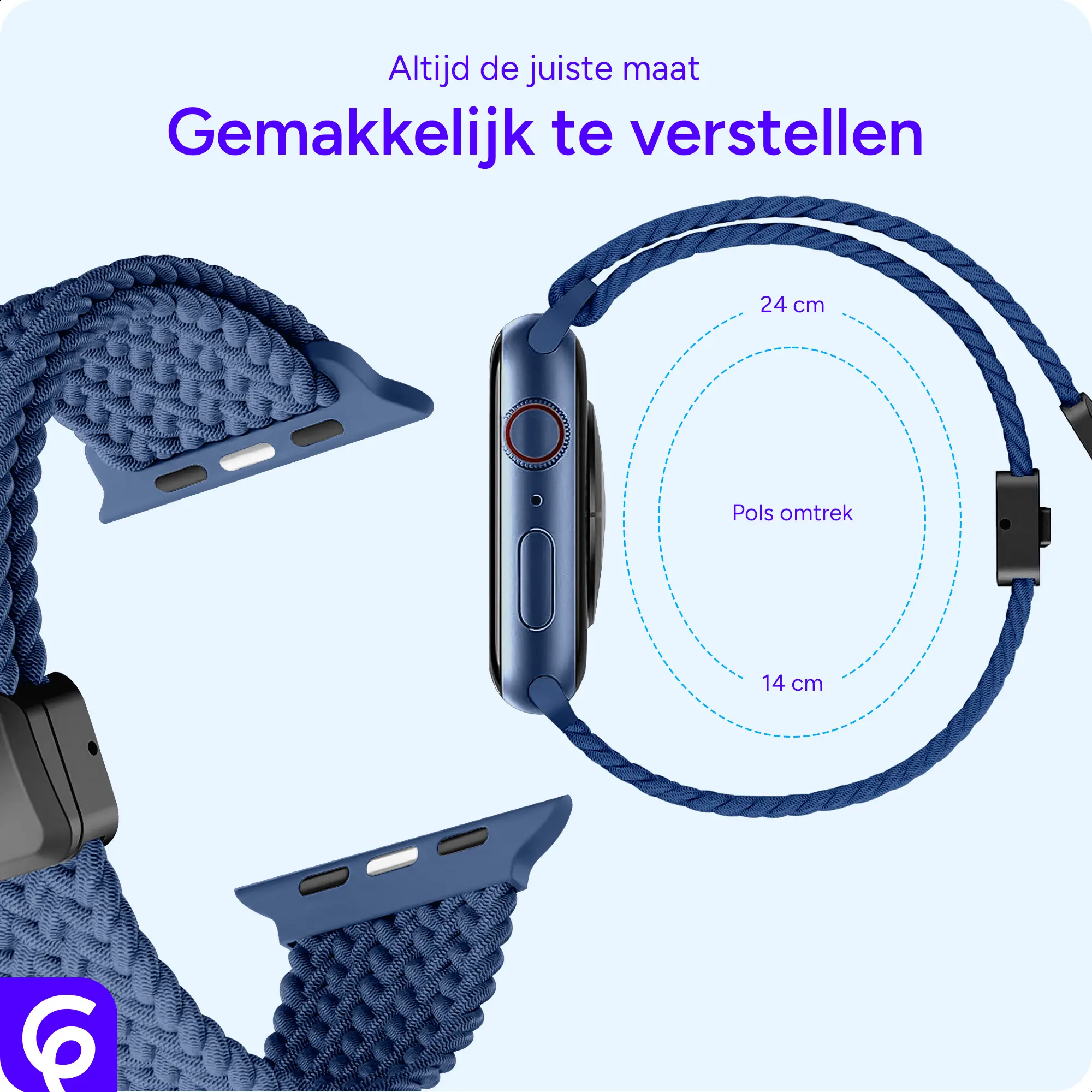 SBG Gevlochten Nylon - Apple Watch Bandje - 49/46/45/44/42MM - Donkerblauw afbeelding 3