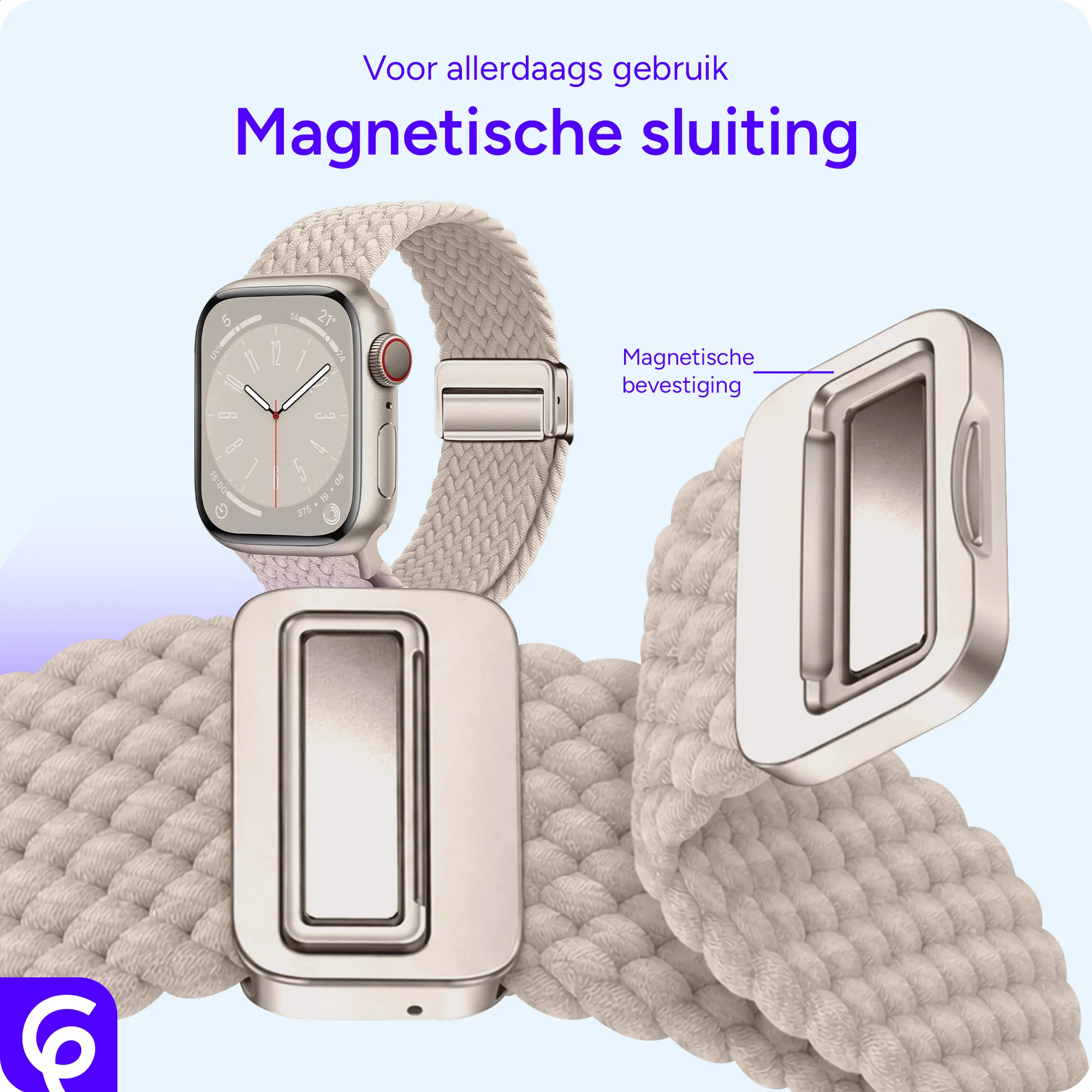 SBG Gevlochten Nylon - Apple Watch Bandje - 49/46/45/44/42MM - Sterrenlicht afbeelding 2
