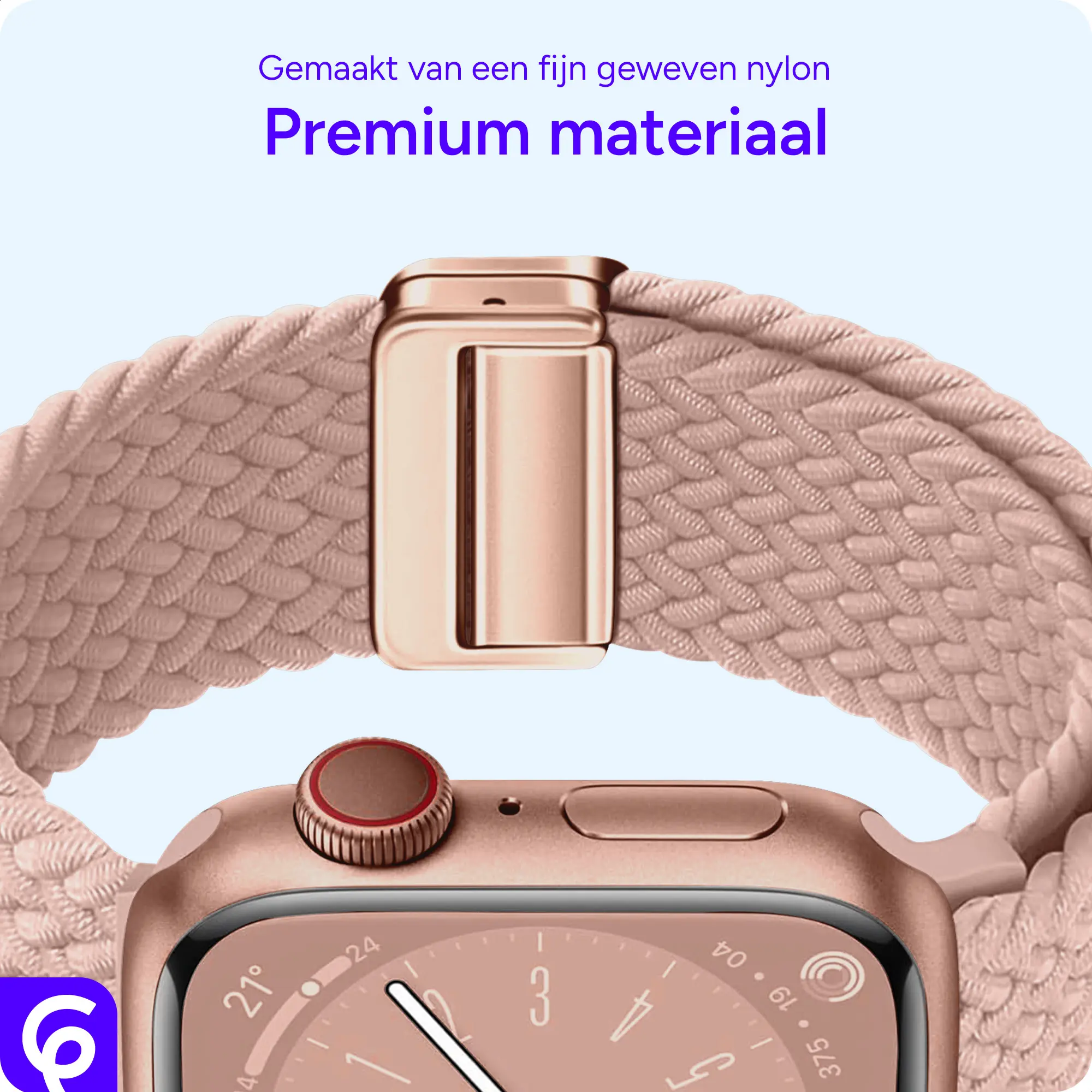 SBG Gevlochten Nylon - Apple Watch Bandje - 49/46/45/44/42MM - Roze afbeelding 6