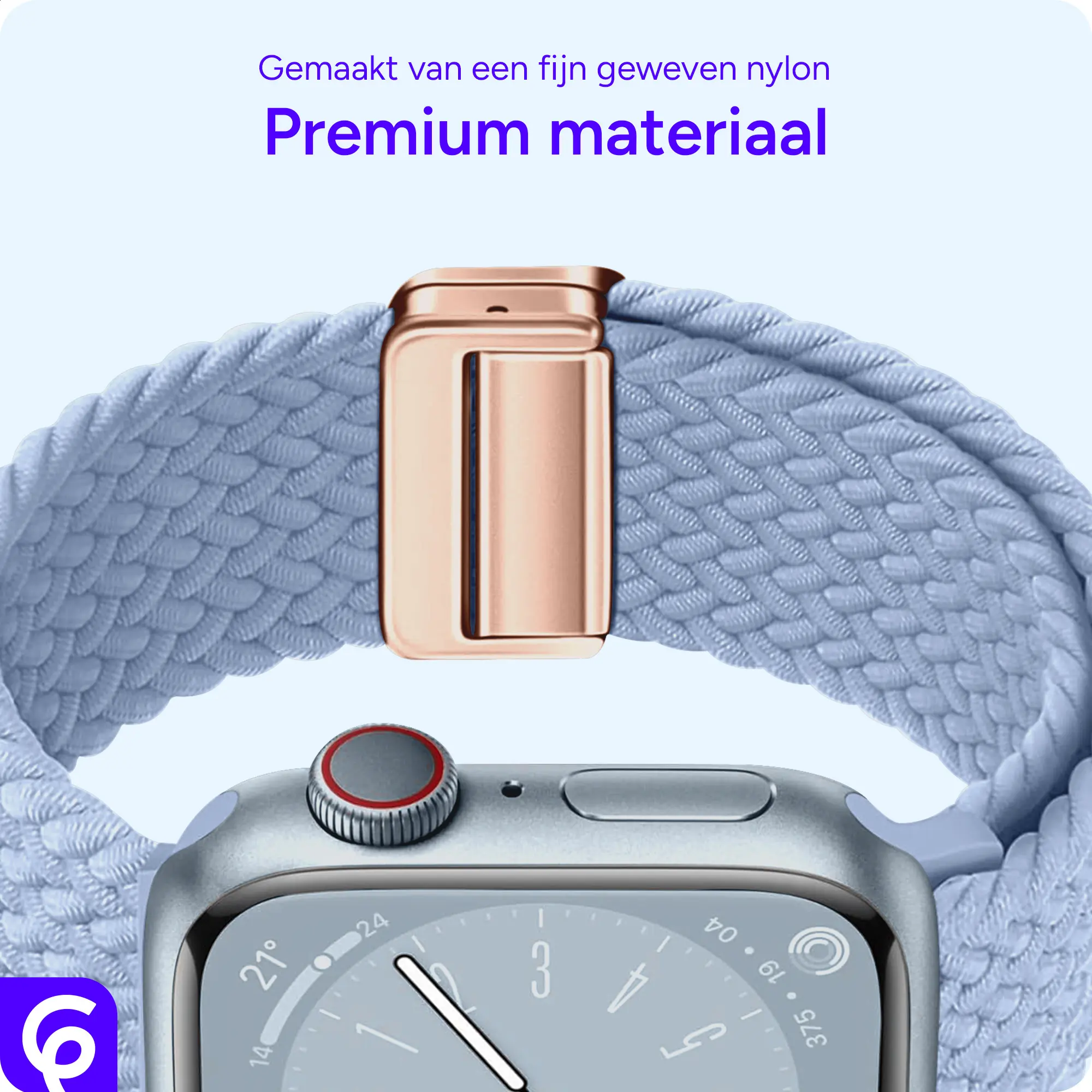 SBG Gevlochten Nylon - Apple Watch Bandje - 49/46/45/44/42MM - Lichtblauw afbeelding 6