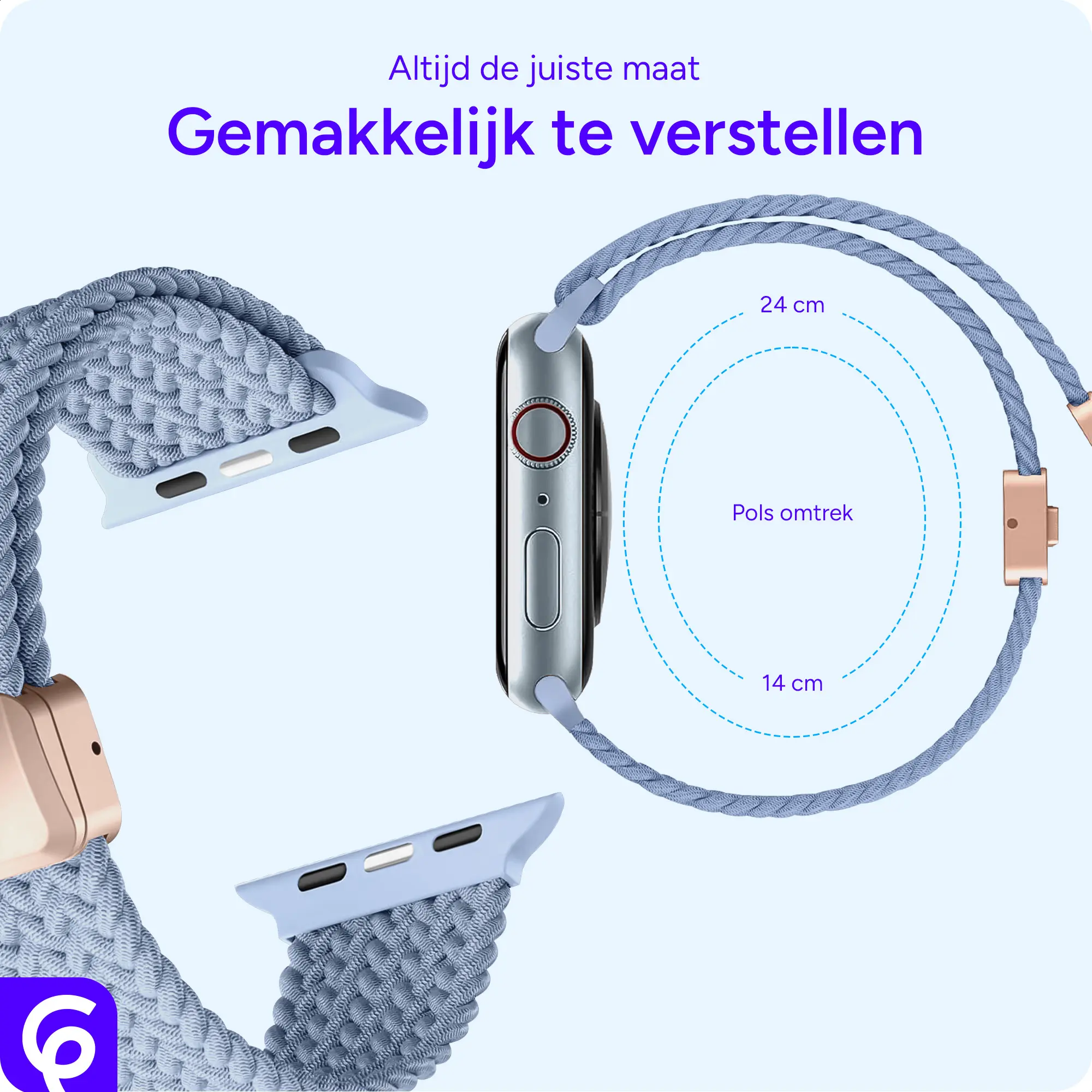 SBG Gevlochten Nylon - Apple Watch Bandje - 49/46/45/44/42MM - Lichtblauw afbeelding 3