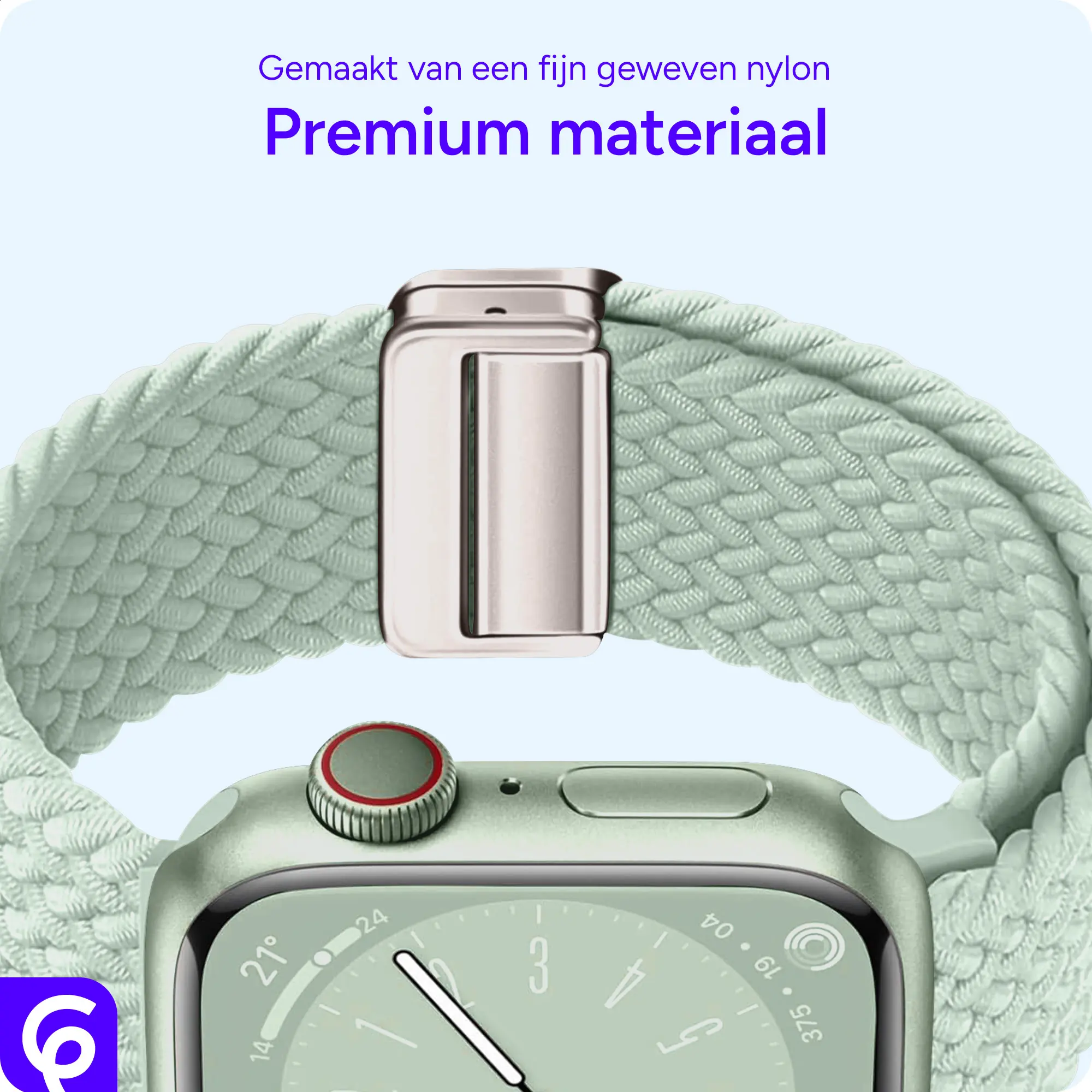 SBG Gevlochten Nylon - Apple Watch Bandje - 49/46/45/44/42MM - Lichtgroen afbeelding 6