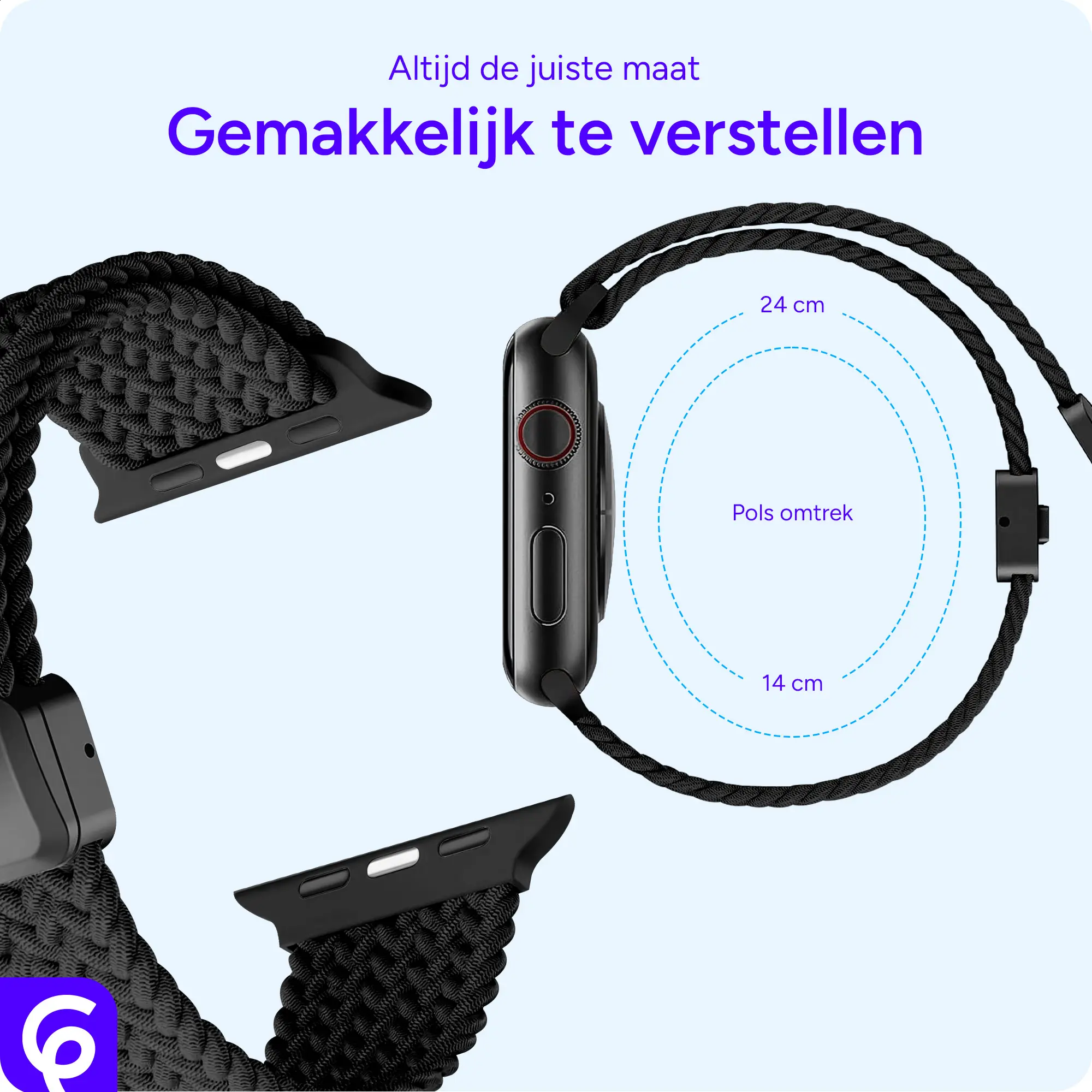 SBG Gevlochten Nylon - Apple Watch Bandje - 38/40/41/42MM - Zwart afbeelding 3