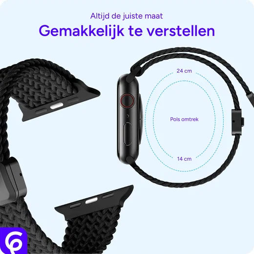 SBG Gevlochten Nylon - Apple Watch Bandje - 38/40/41/42MM - Zwart afbeelding 3