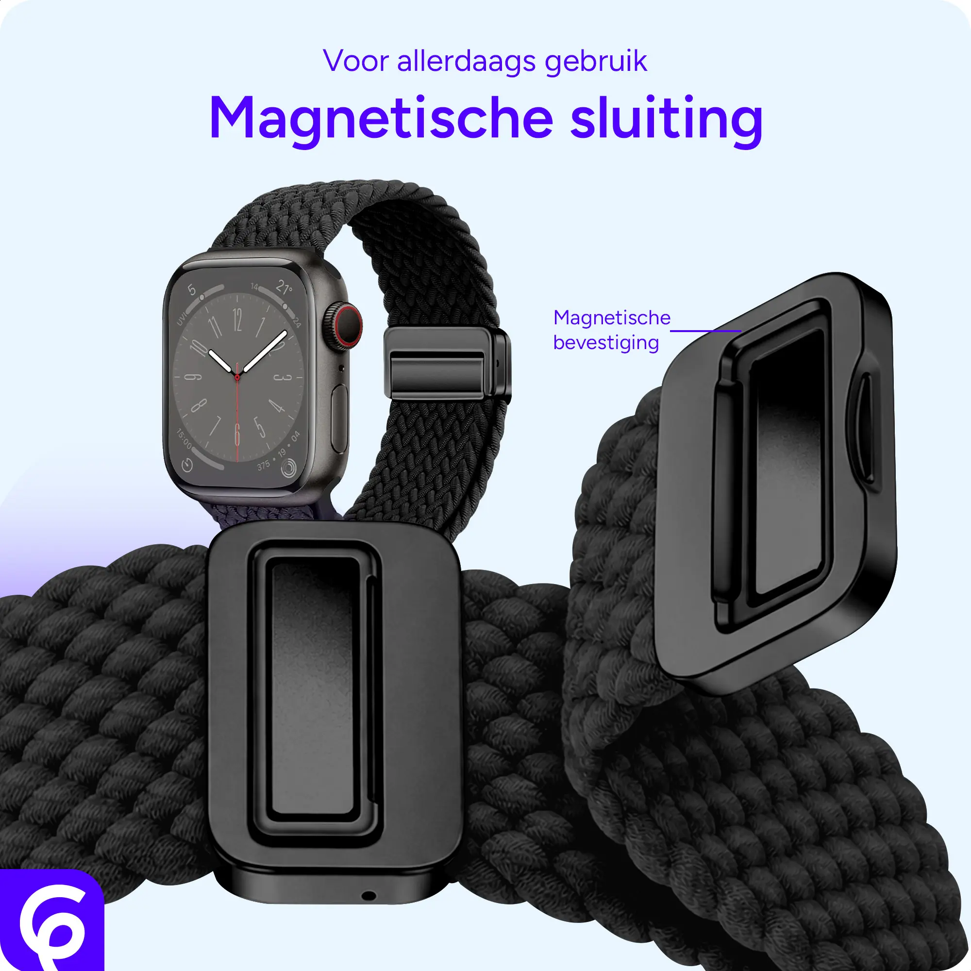 SBG Gevlochten Nylon - Apple Watch Bandje - 38/40/41/42MM - Zwart afbeelding 2