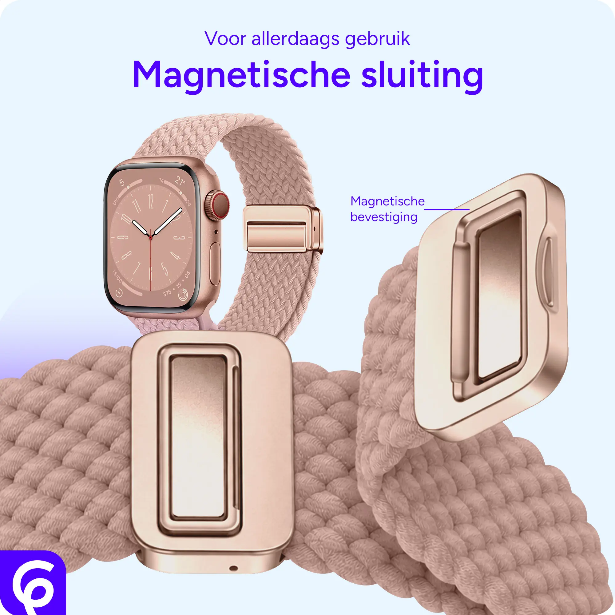 SBG Gevlochten Nylon - Apple Watch Bandje - 38/40/41/42MM - Roze afbeelding 2