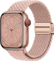 SBG Gevlochten Nylon - Apple Watch Bandje - 38/40/41/42MM - Roze afbeelding