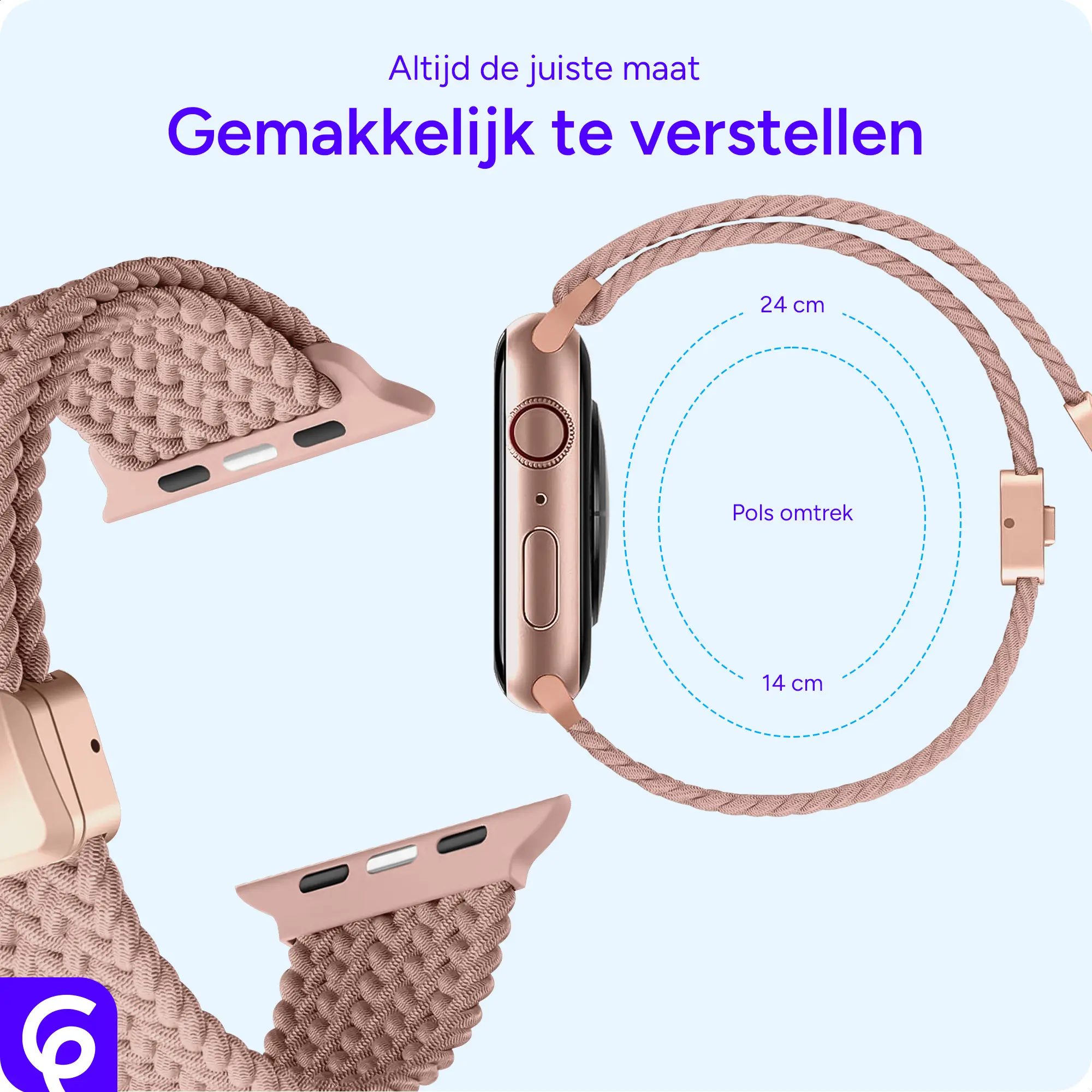 SBG Gevlochten Nylon - Apple Watch Bandje - 38/40/41/42MM - Roze afbeelding 3