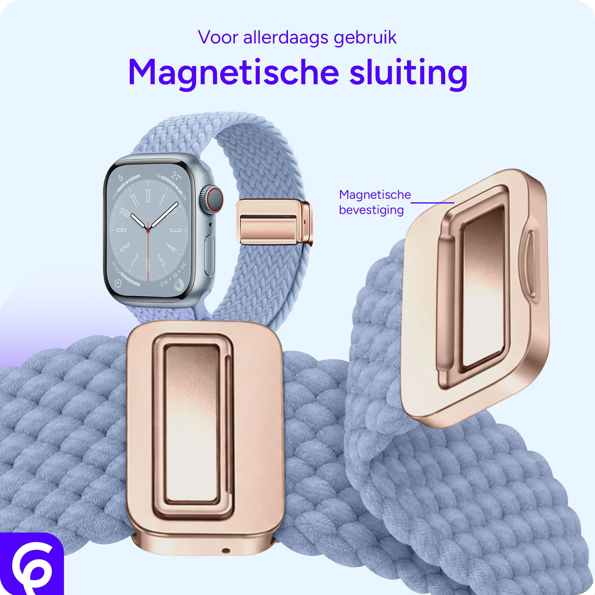 SBG Gevlochten Nylon - Apple Watch Bandje - 38/40/41/42MM - Lichtblauw afbeelding 2