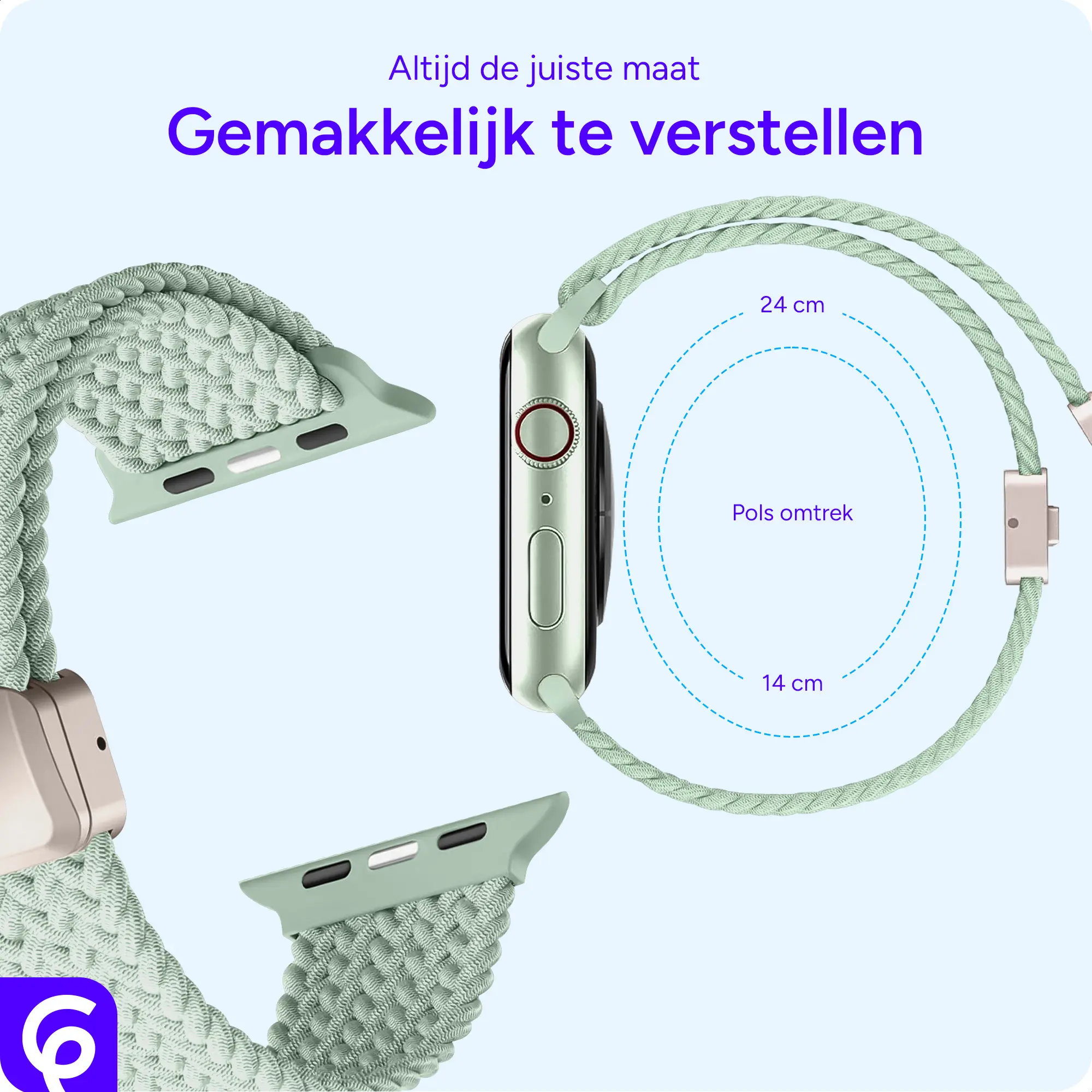 SBG Gevlochten Nylon - Apple Watch Bandje - 38/40/41/42MM - Lichtgroen afbeelding 3