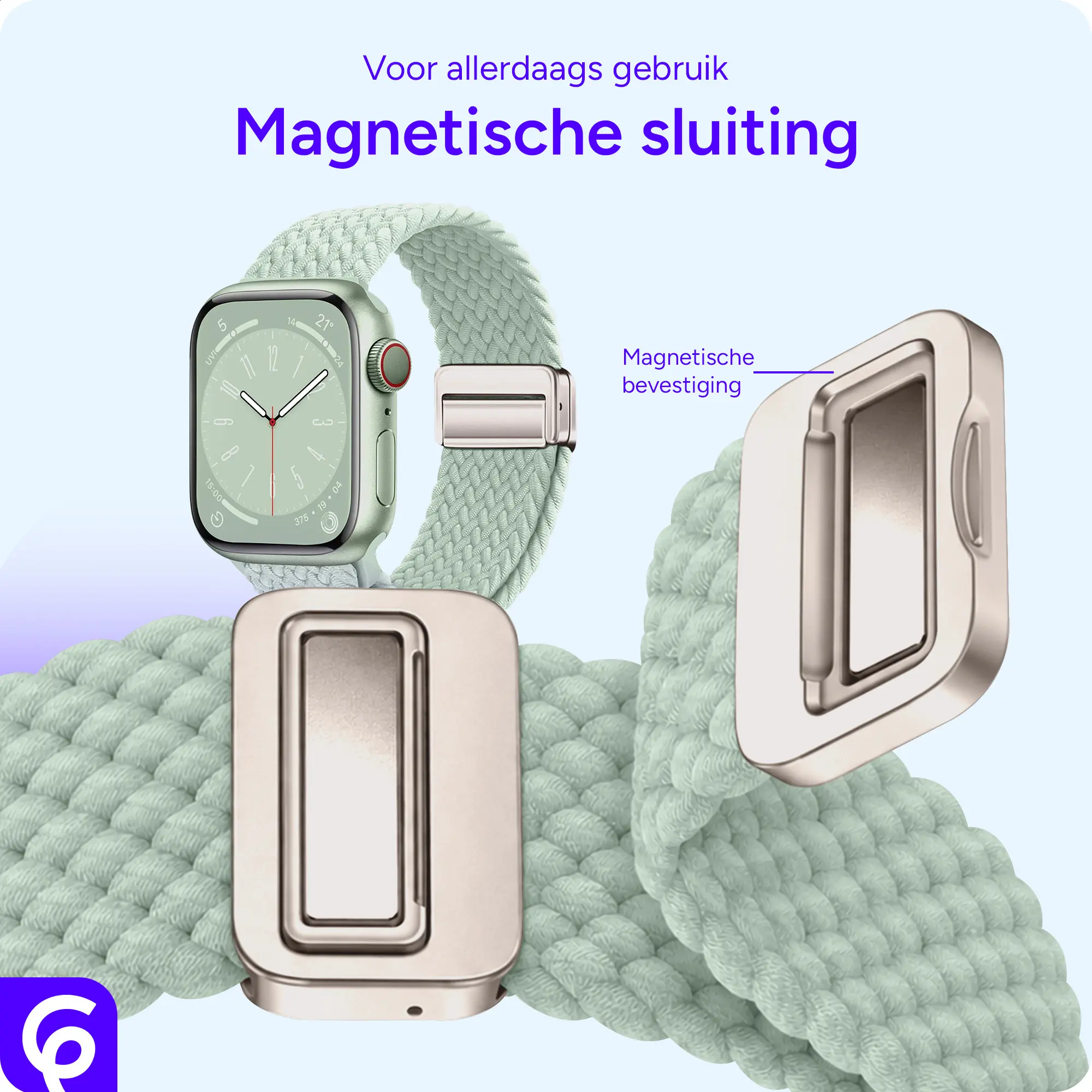 SBG Gevlochten Nylon - Apple Watch Bandje - 38/40/41/42MM - Lichtgroen afbeelding 2