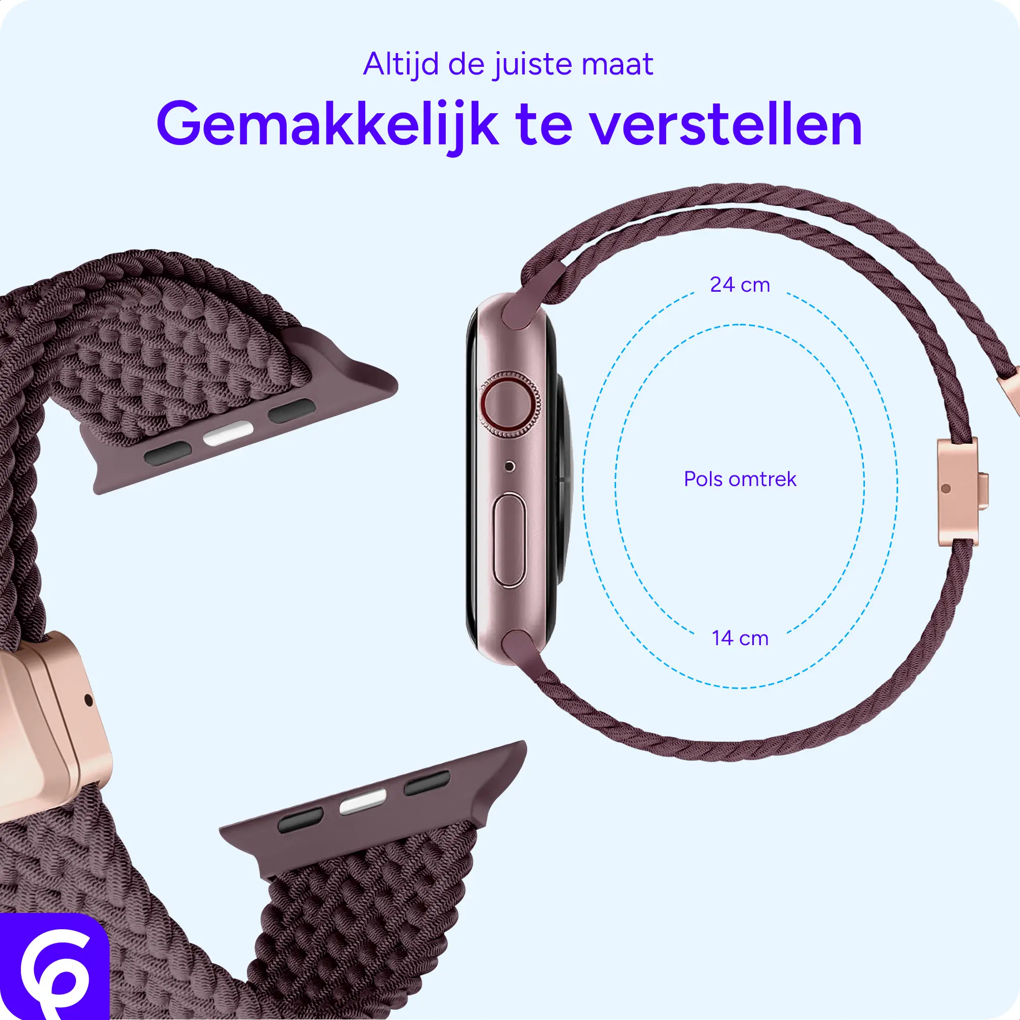 SBG Gevlochten Nylon - Apple Watch Bandje - 38/40/41/42MM - Smokey Purple afbeelding 3