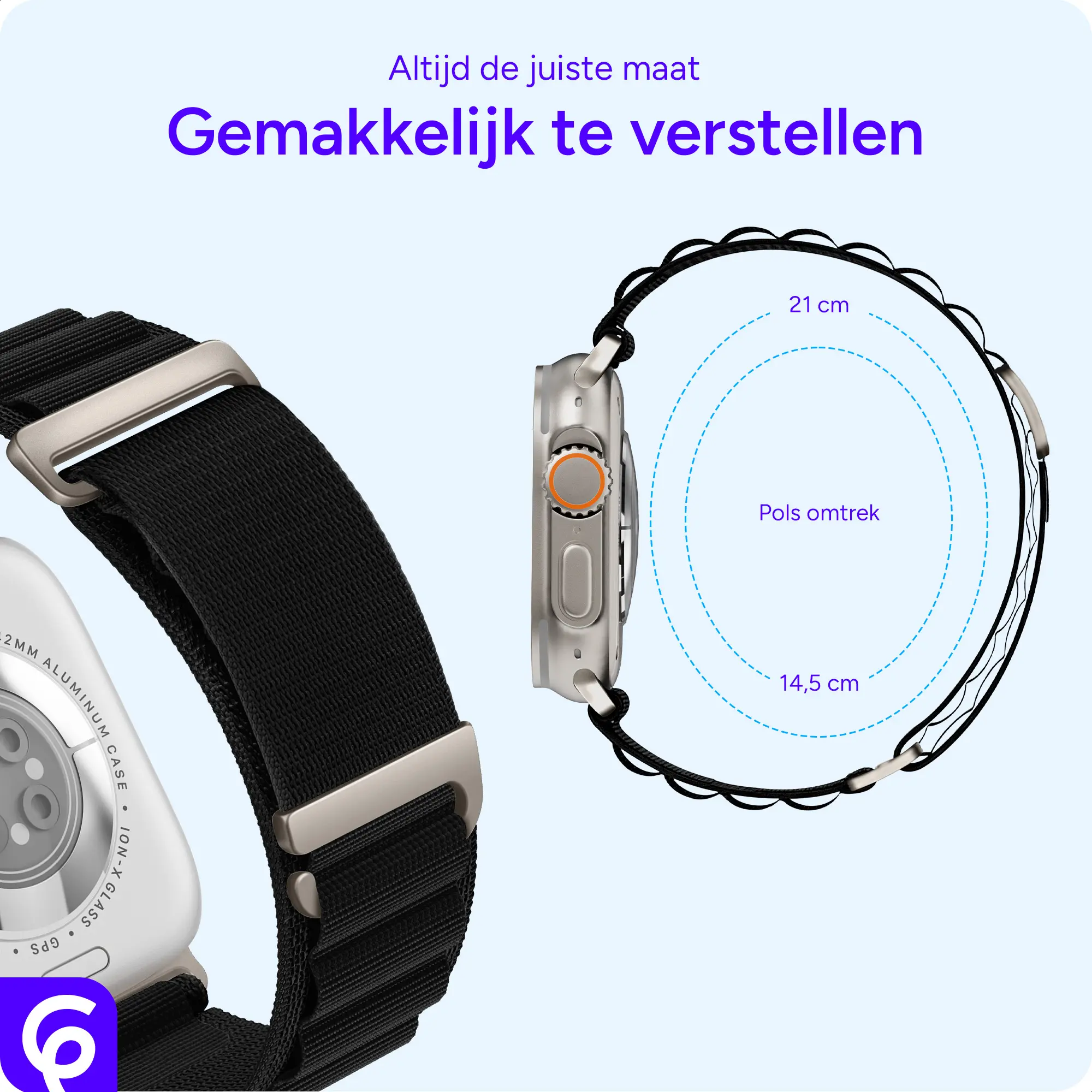 SBG Alpine Nylon - Apple Watch Bandje - 49/46/45/44/42MM - Zwart afbeelding 3