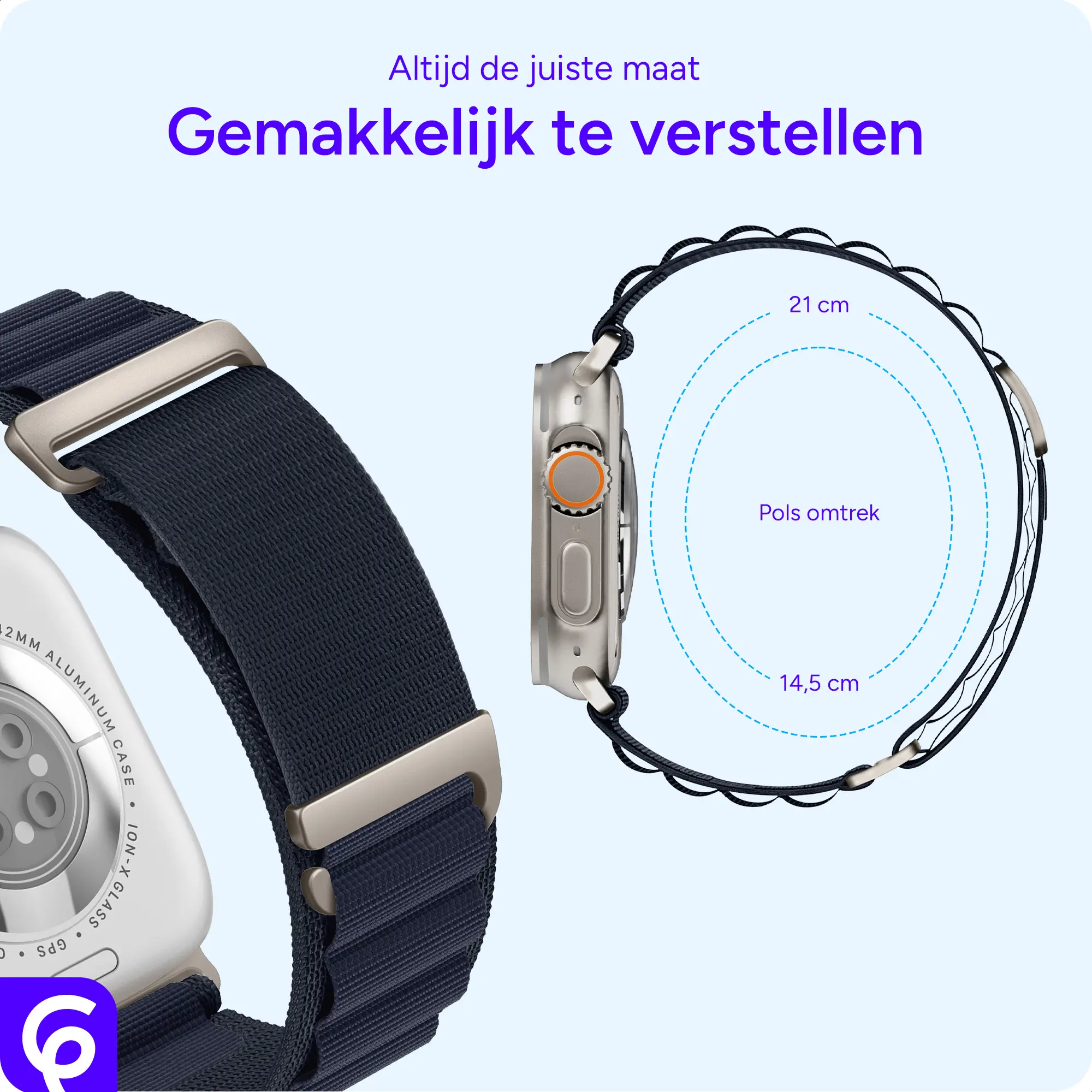 SBG Alpine Nylon - Apple Watch Bandje - 49/46/45/44/42MM - Donkerblauw afbeelding 3