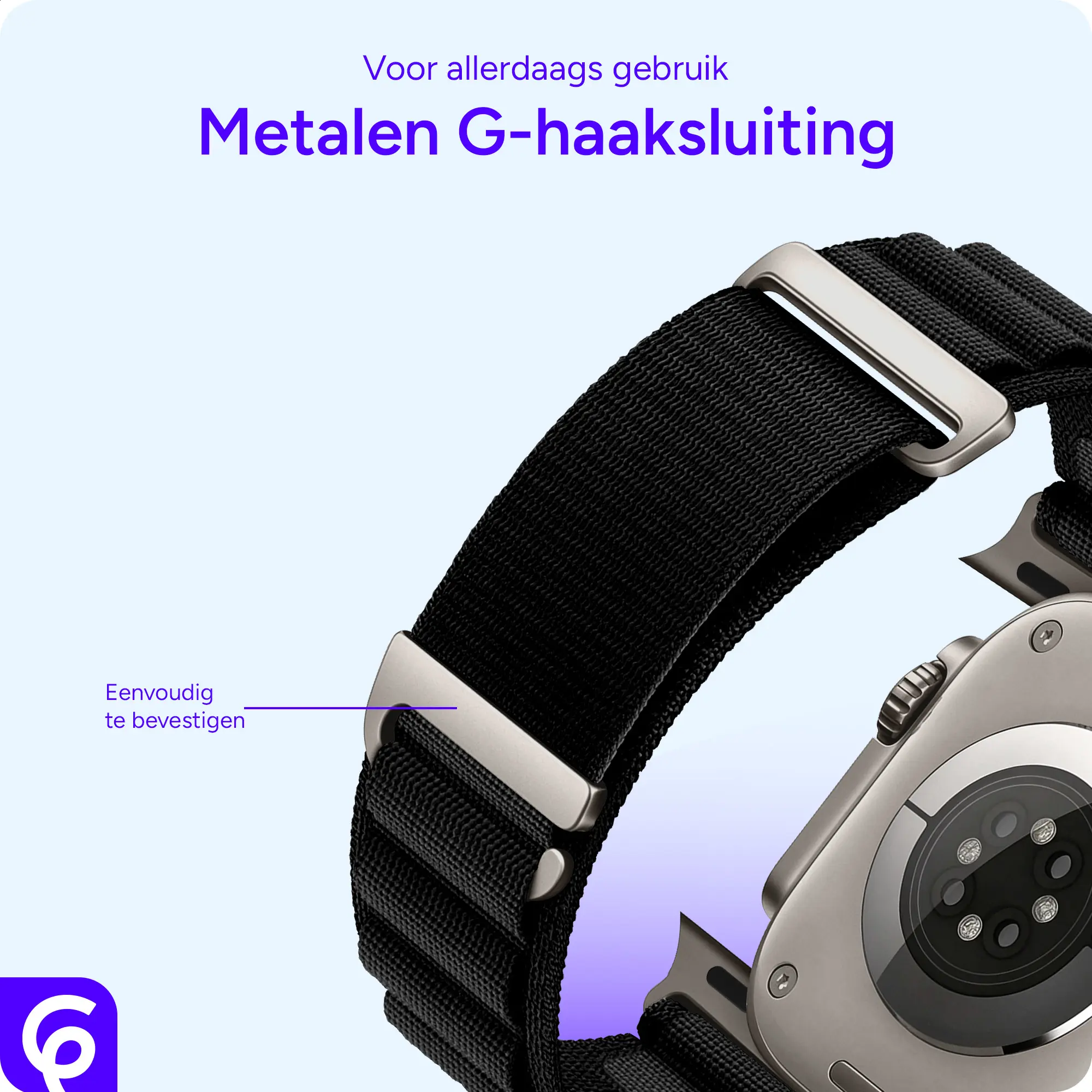 SBG Alpine Nylon - Apple Watch Bandje - 38/40/41/42MM - Zwart afbeelding 2