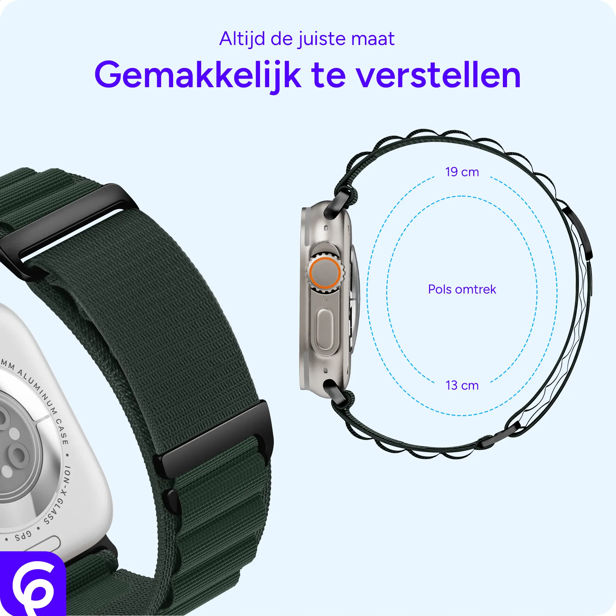 SBG Alpine Nylon - Apple Watch Bandje - 38/40/41/42MM - Donkergroen afbeelding 3