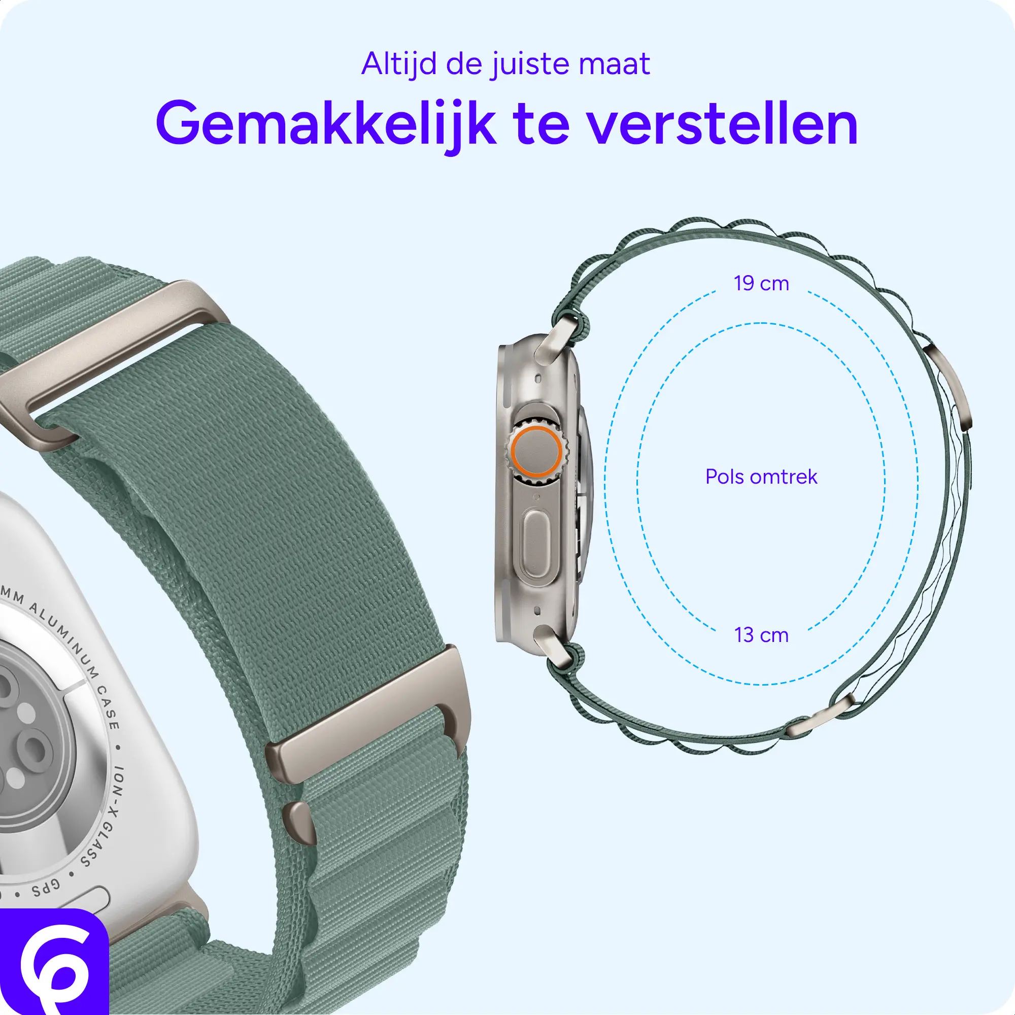 SBG Alpine Nylon - Apple Watch Bandje - 38/40/41/42MM - Lichtgroen afbeelding 3