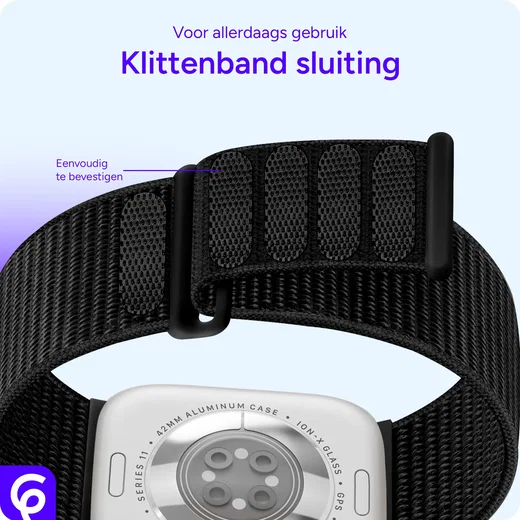 SBG Nylon Loop - Apple Watch Bandje - 49/46/45/44/42MM - Zwart afbeelding 2