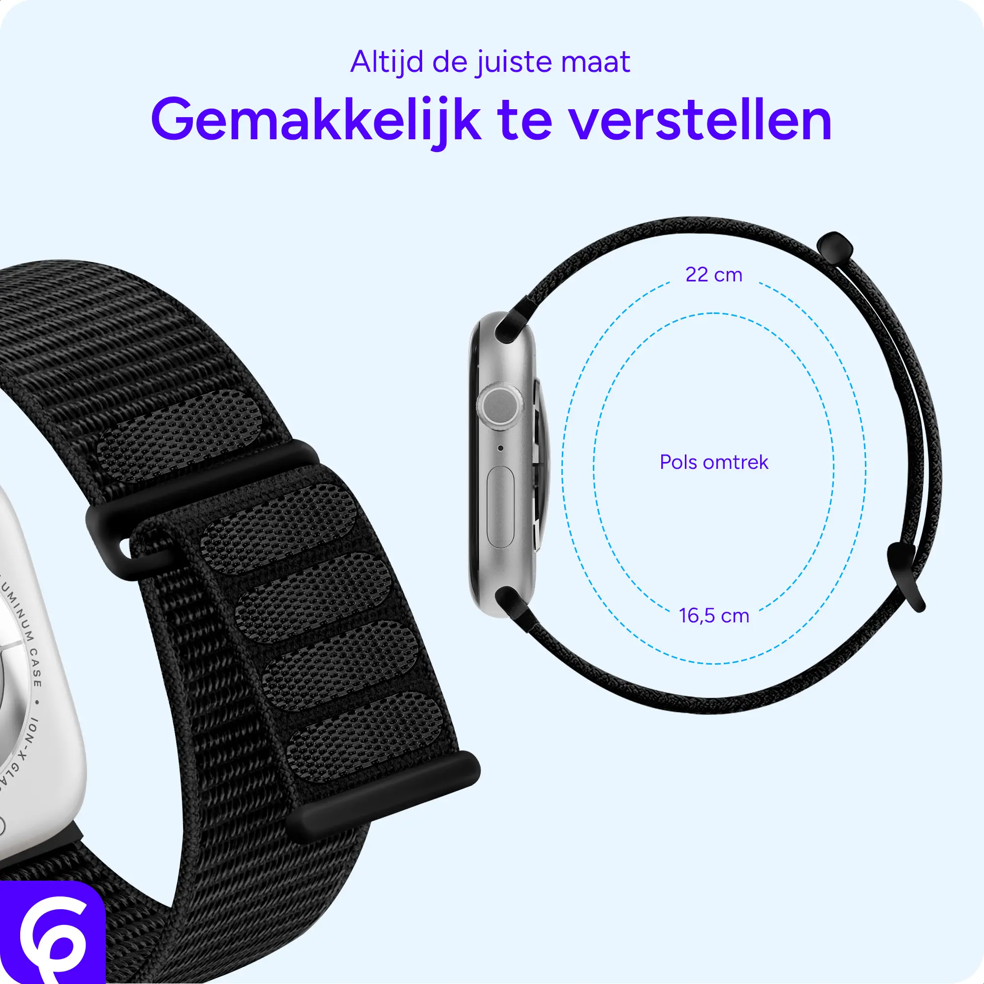 SBG Nylon Loop - Apple Watch Bandje - 49/46/45/44/42MM - Zwart afbeelding 3
