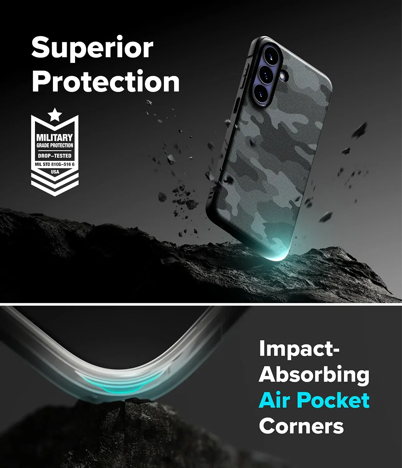 Ringke Onyx Samsung Galaxy S26 FE Hoesje Flexibel TPU Back Cover Camo Zwart afbeelding 2