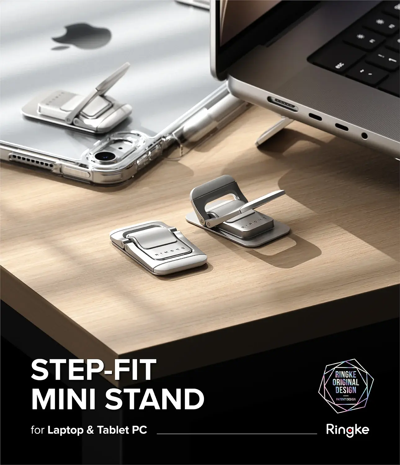 Ringke Step-Fit Mini Opvouwbare Laptop en Tablet Standaard Zilver afbeelding 10