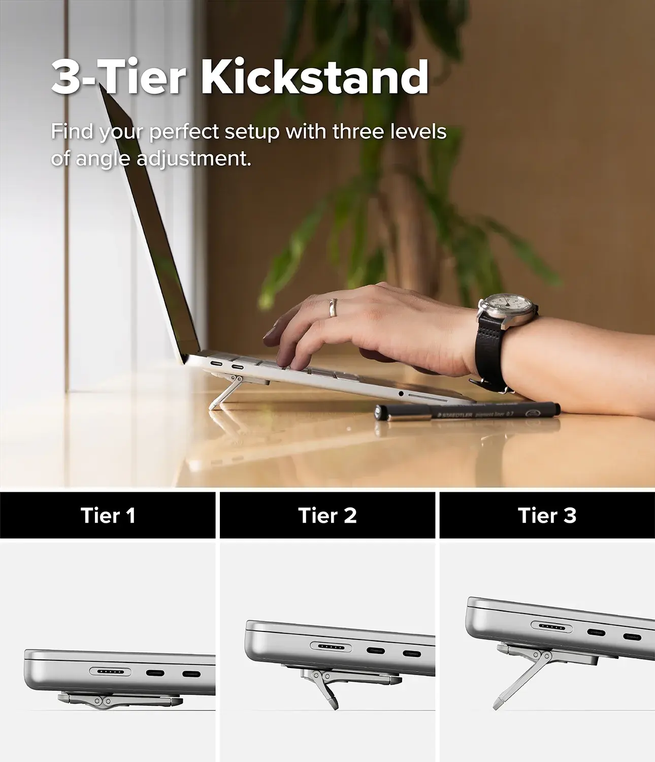 Ringke Step-Fit Mini Opvouwbare Laptop en Tablet Standaard Zilver afbeelding 3