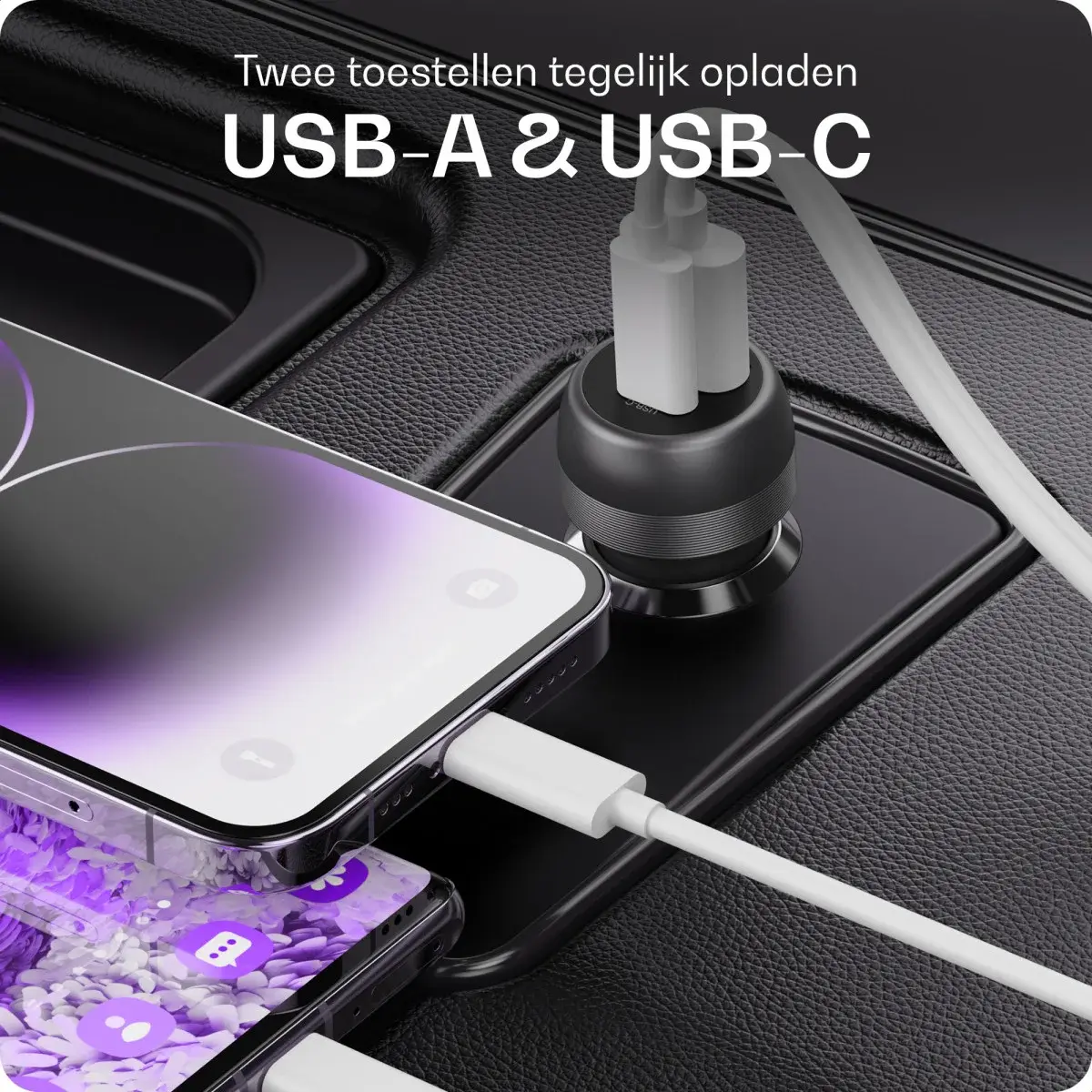 Buddi Power 89W USB-A / USB-C Autolader met USB-C naar Lightning Krulsnoer afbeelding 13