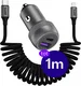 Buddi Power 89W USB-A / USB-C Autolader met USB-C naar Lightning Krulsnoer afbeelding 1