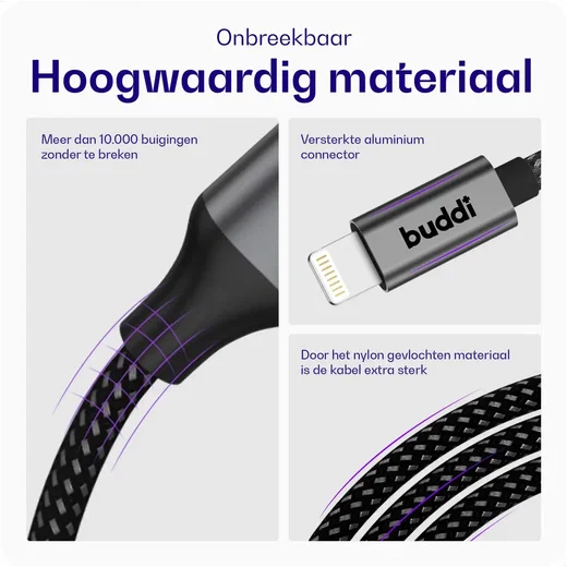 Buddi Power 89W USB-A / USB-C Autolader met USB-C naar Lightning Krulsnoer afbeelding 15