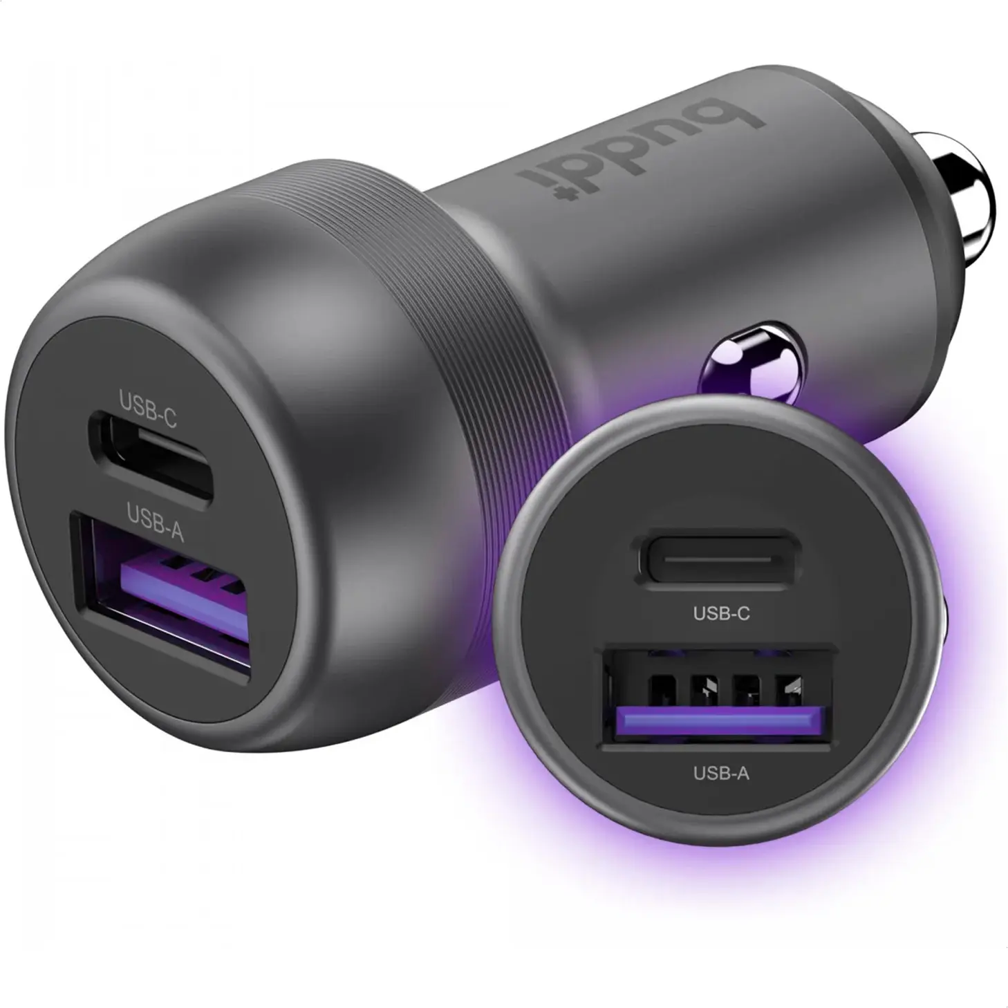 Buddi Power 89W USB-A / USB-C Autolader met USB-C naar Lightning Krulsnoer afbeelding 2