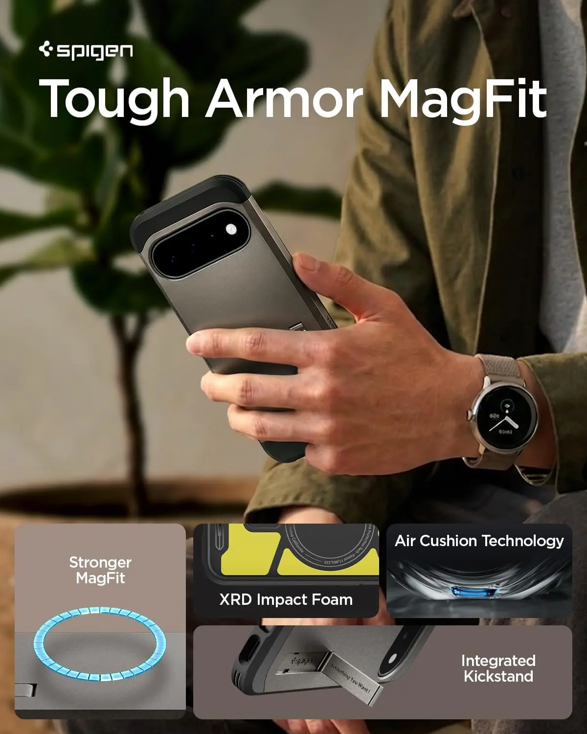 Spigen Tough Armor Google Pixel 11 Hoesje MagSafe Back Cover Gunmetal afbeelding 4